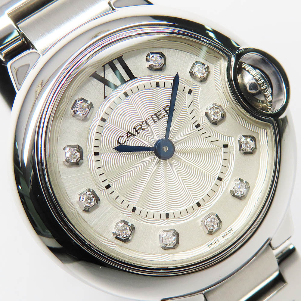 Cartier Baron Blue Sm 11P Diamond We902073 Silver Ladies Used Watch #21125