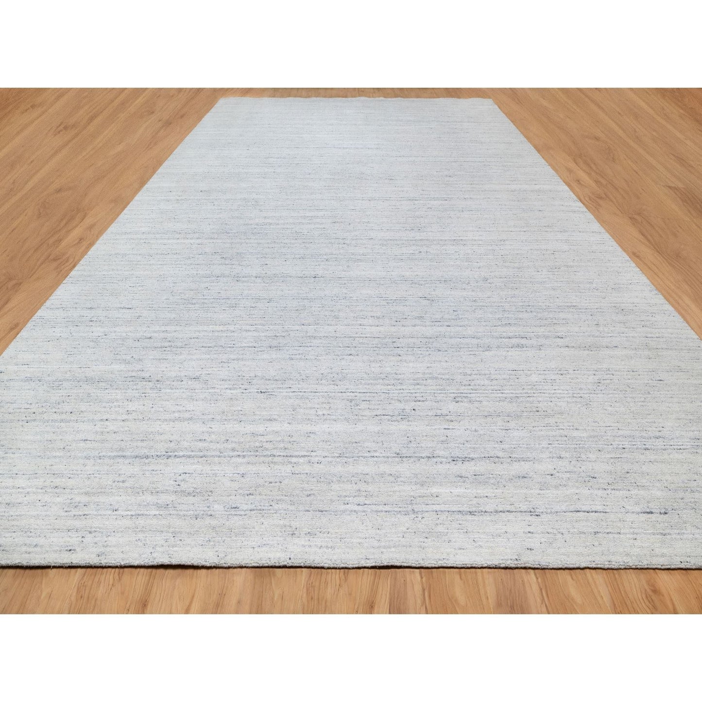 12'2"X17'10" Gray Modern Striae Design Wool Hand Loomed Oversized Rug