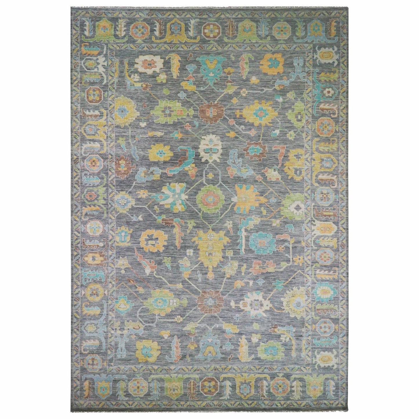 12'2"X18' Gray Hand Knotted Oushak Weave End Design 100% Wool Xl Rug