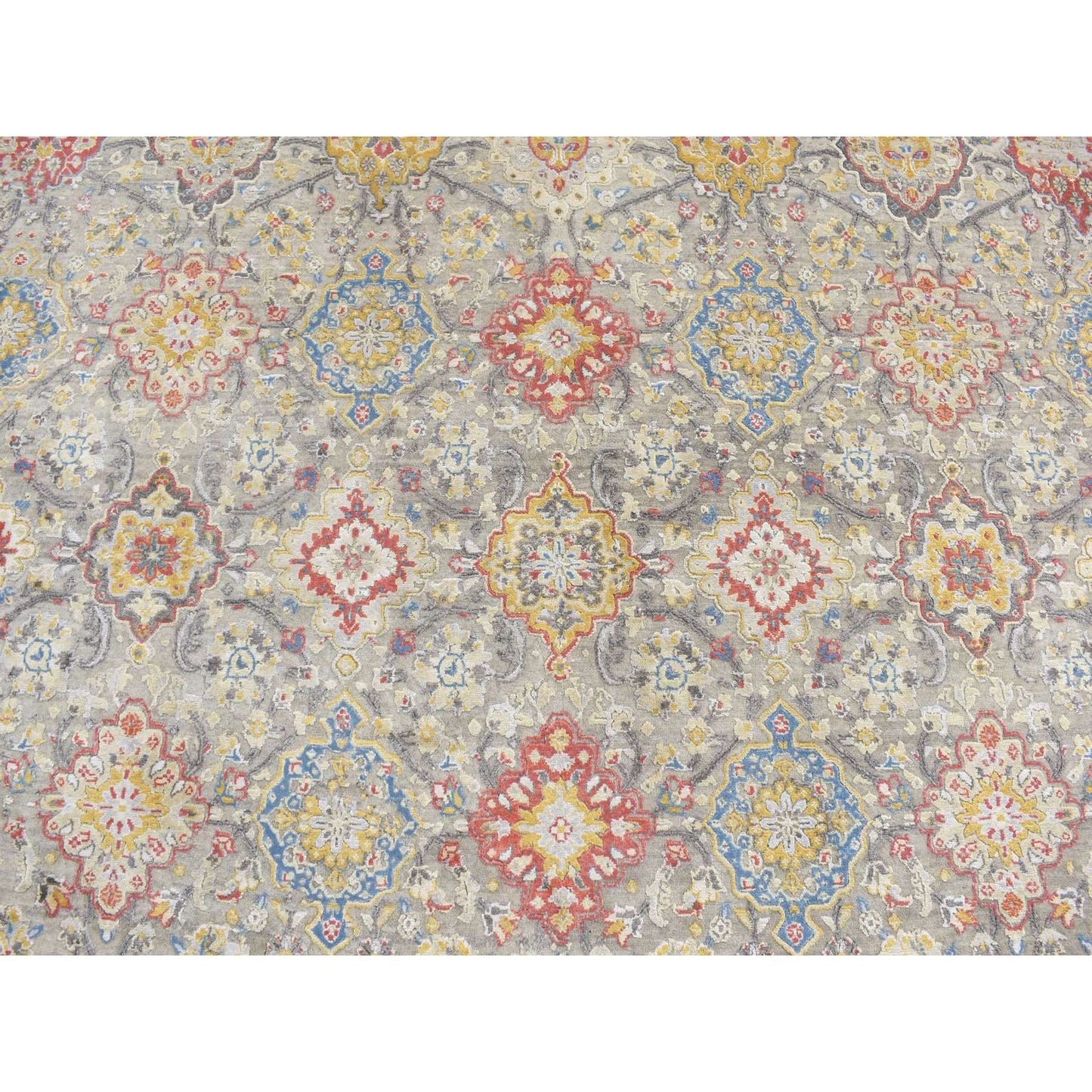 10'X10' Gray The Sunset Rosettes Silk And Wool Hand Knotted Round Rug