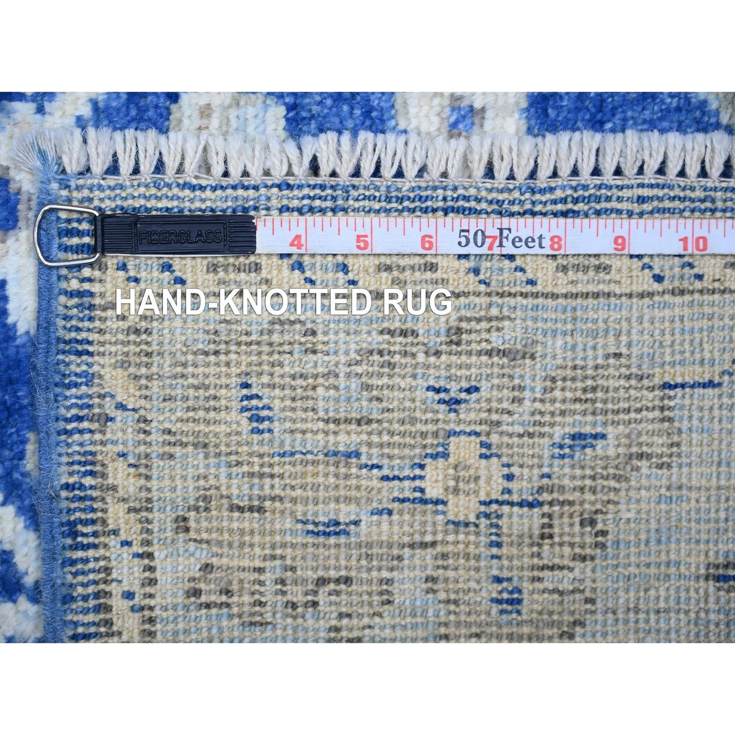 2'9"X12' Blue Wool Hand Knotted Afghan Angora Oushak Runner Rug