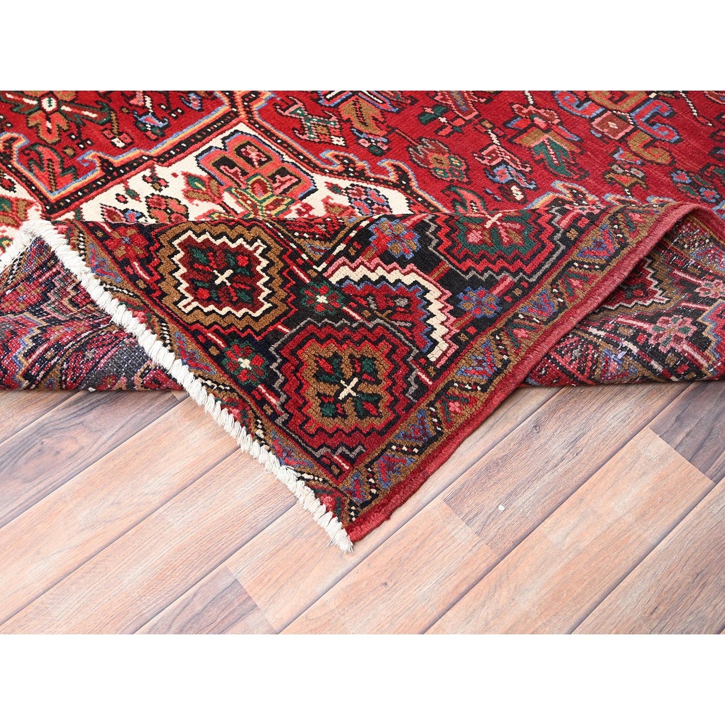 10'1"X12'9" Red Hand Knotted Semi Antique Zoroastrian Heris Pure Wool Rug