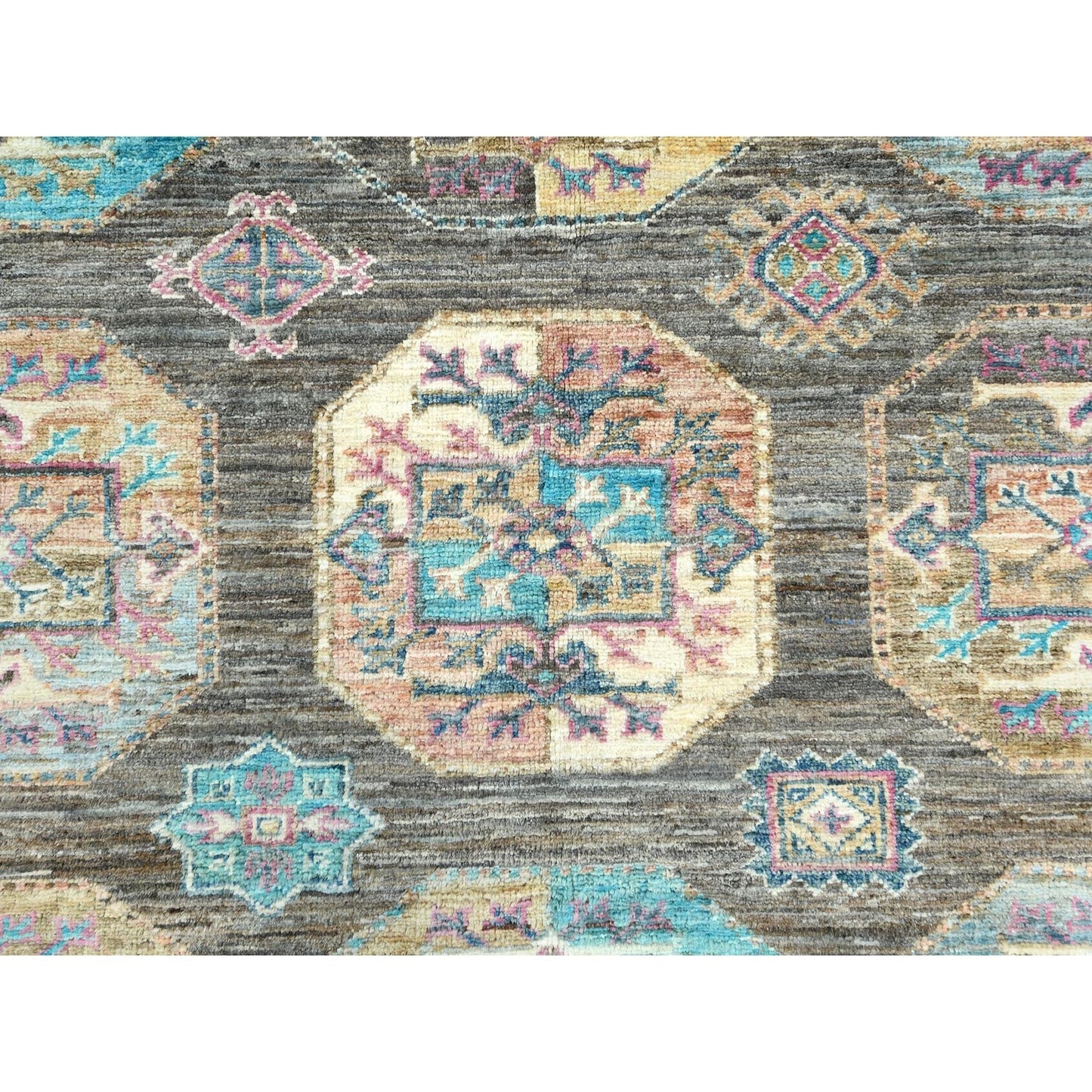 8'9"X11'7" Sage Green Hand Knotted Afghan Super Kazak Pure Wool Rug