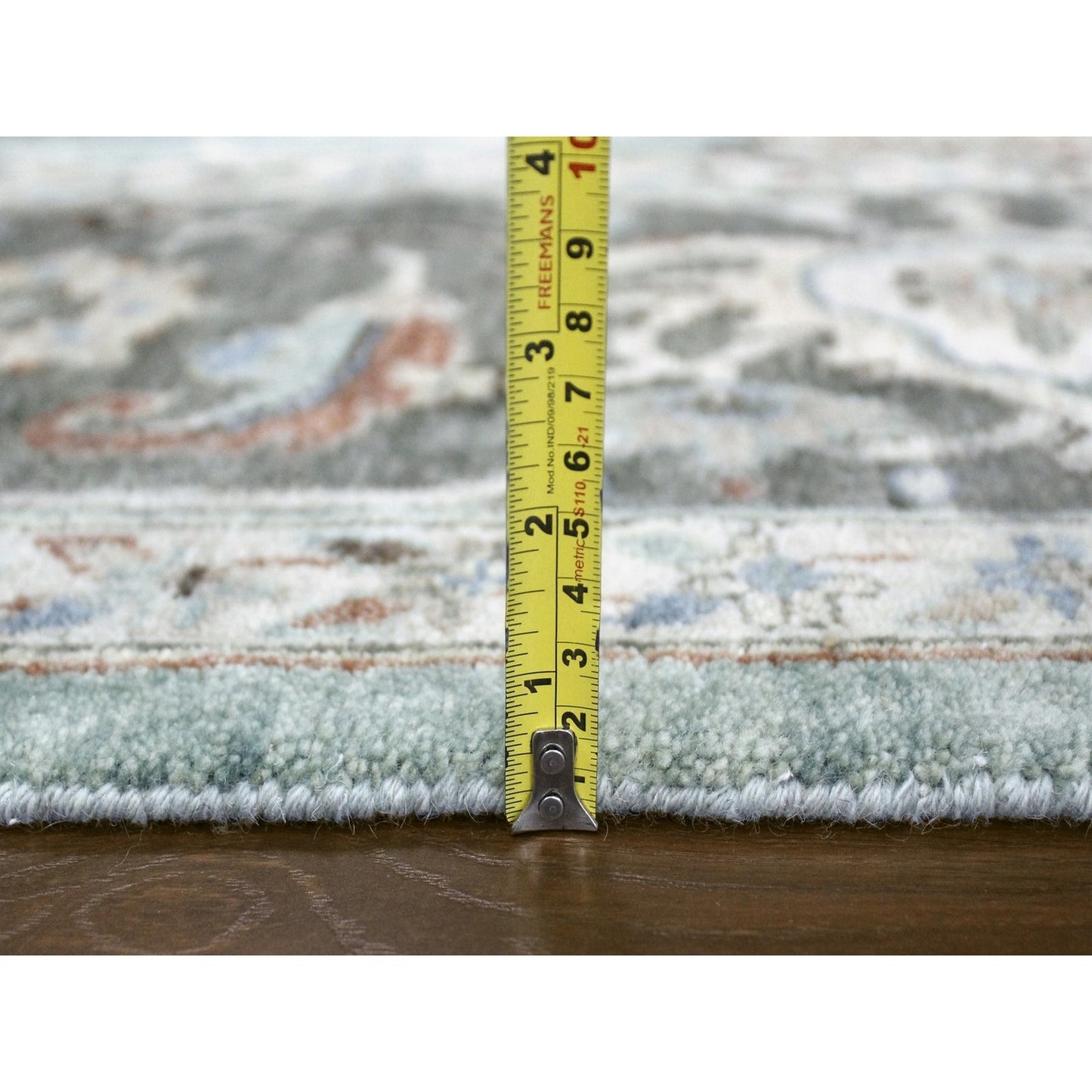 9'X11'9" Teal Green Hand Knotted Oushak With Floral Motifs Soft Wool Rug