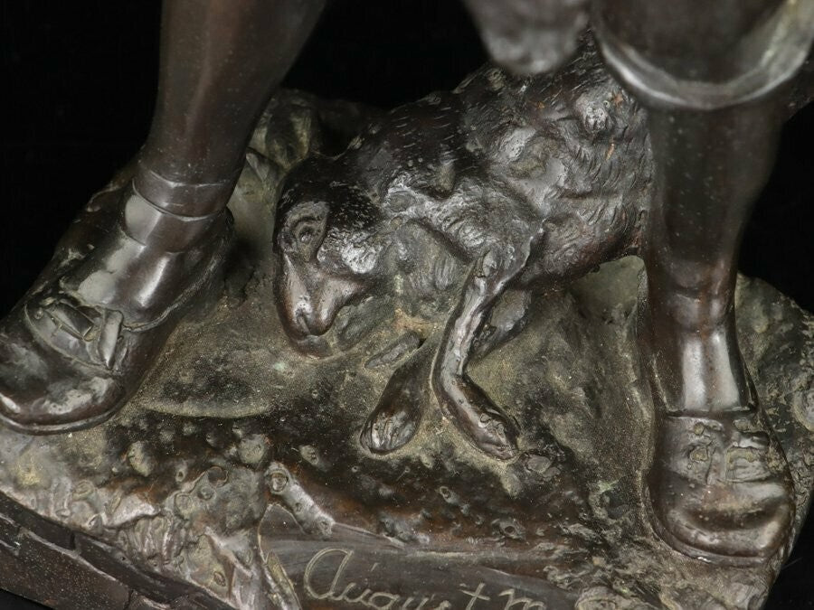 Auguste Moreau 1900S Antique French Bronze Statue - Little Hunter 20In Tall