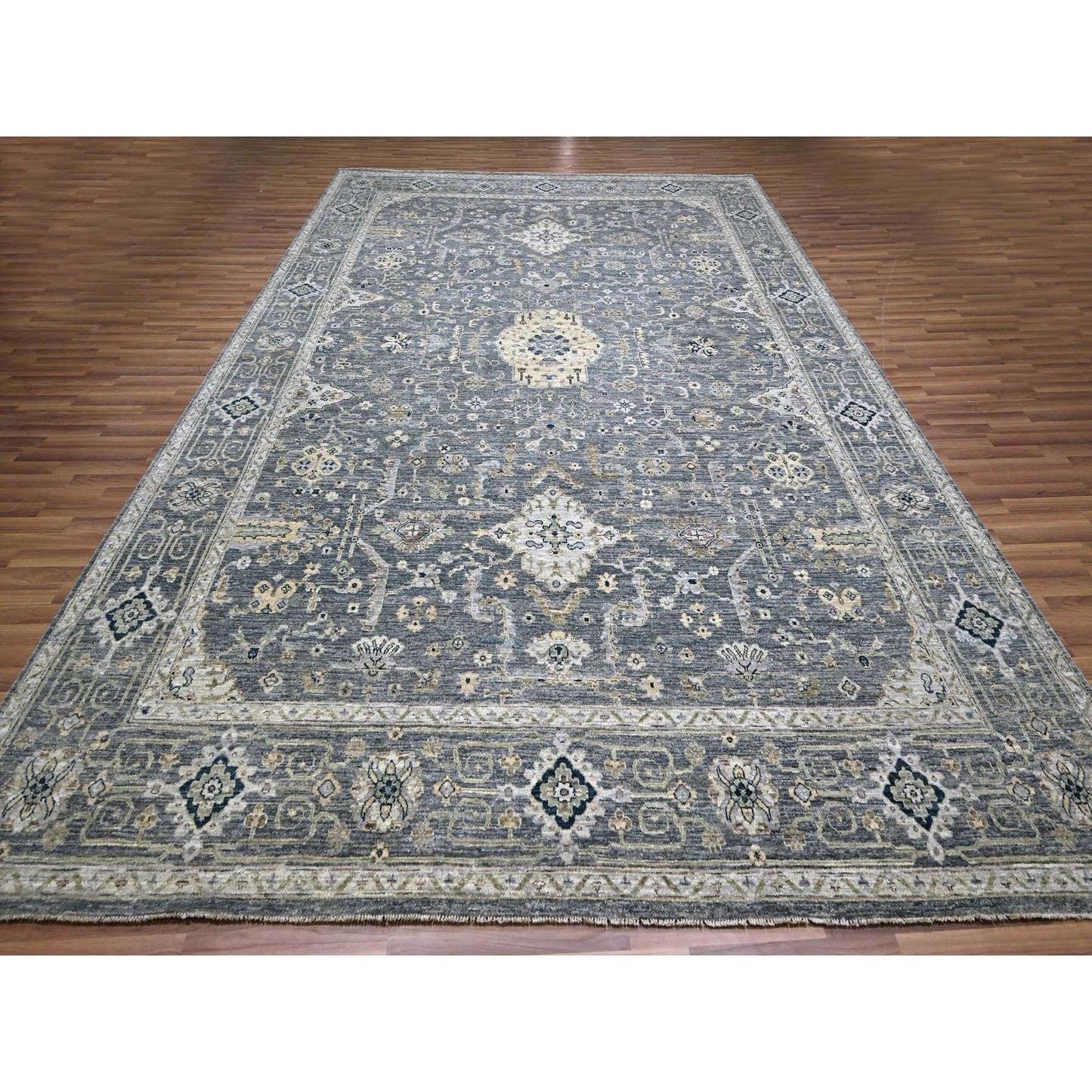 10'X14' Anchor Gray Agra With Oushak Design Pure Wool Hand Knotted Rug