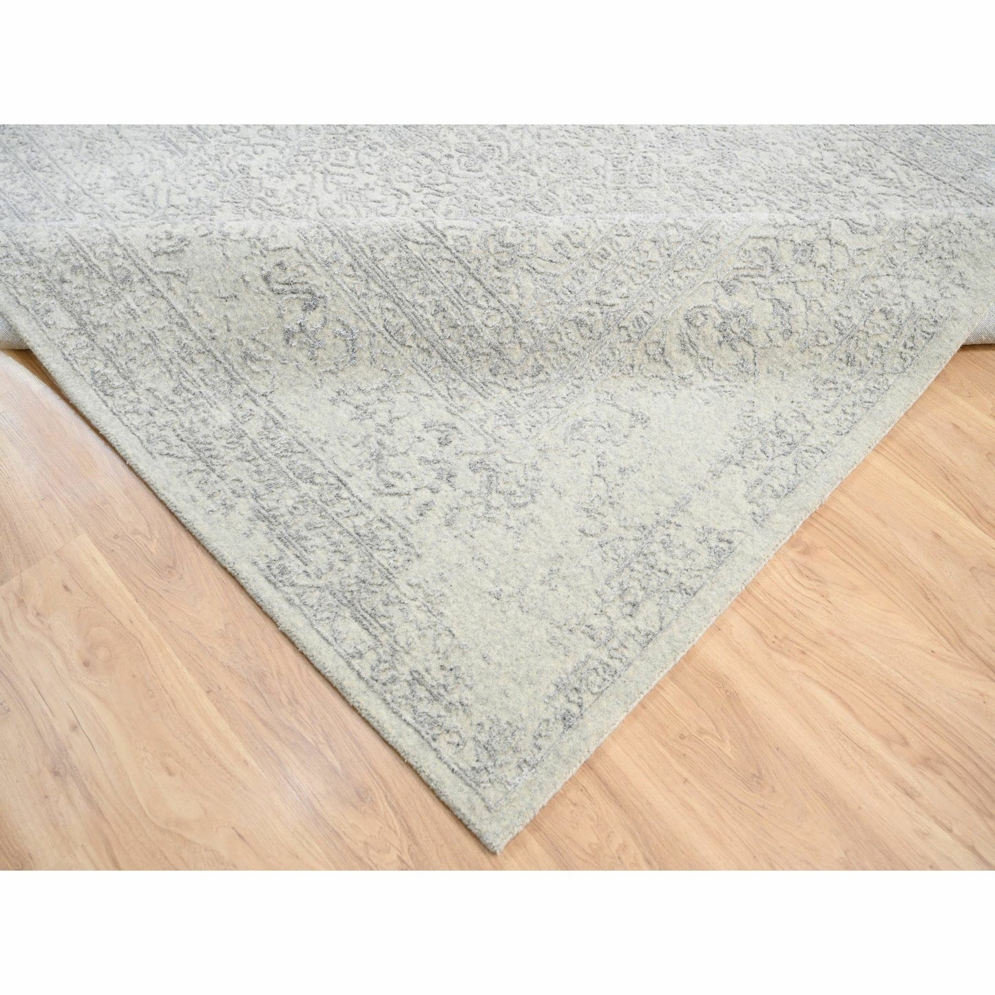 8'X10'1" Beige Hand Loomed Fine Jacquard Wool And Art Silk Oriental Rug