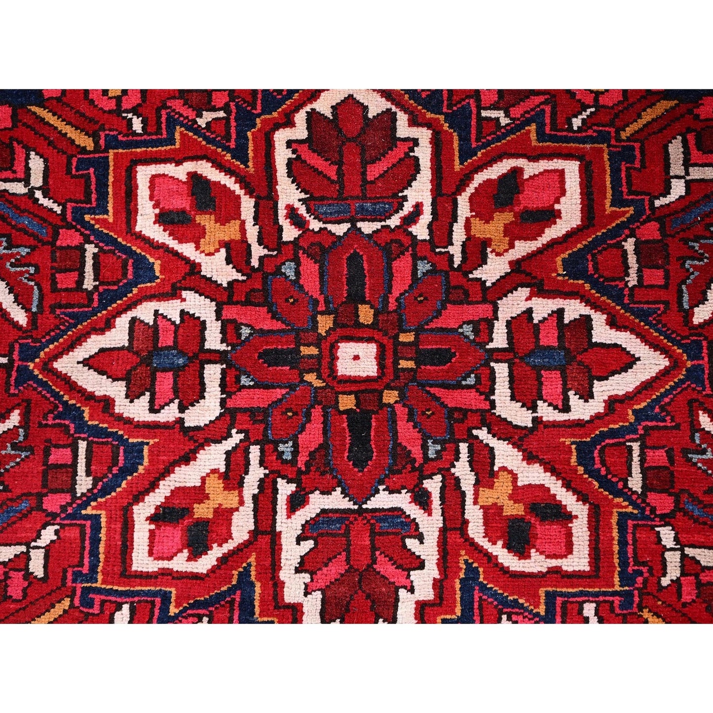 9'7"X12'6" Dutch Tulip Red Semi Antique Hand Knotted Heris Shiny Wool Rug