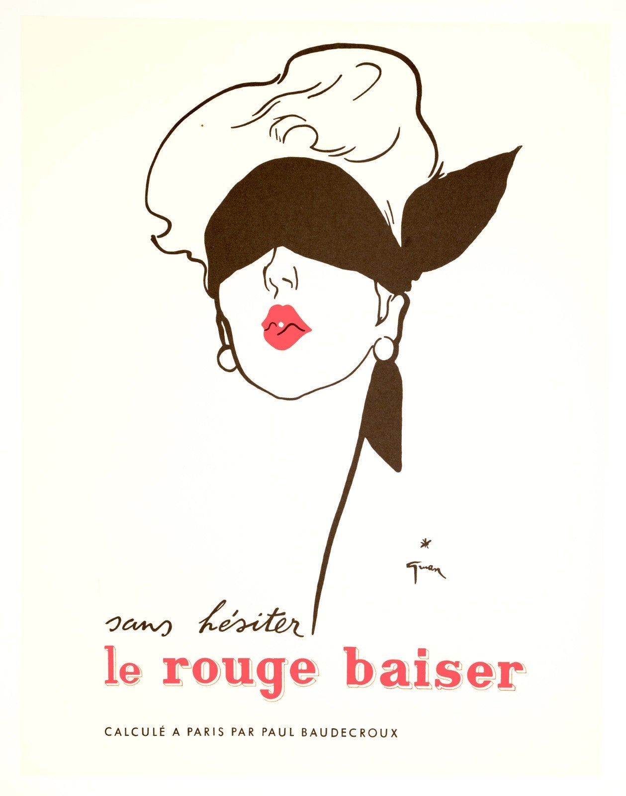 Rene Gruau Le Rouge Baiser Blindfold 1970S Poster 17.522 On Linen Excellent