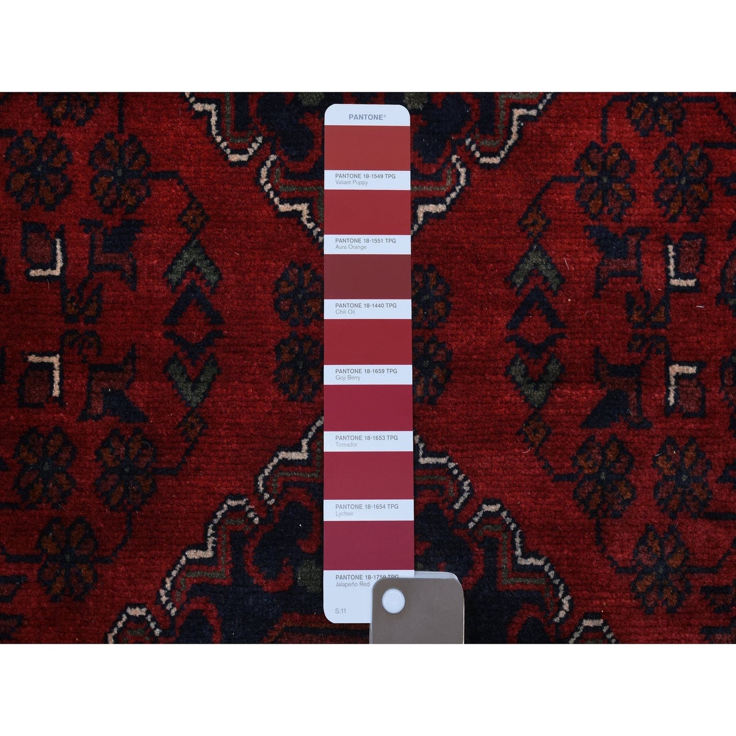 3'X12'9" Deep Red Pure Wool Hand Knotted Afghan Khamyab Runner Rug