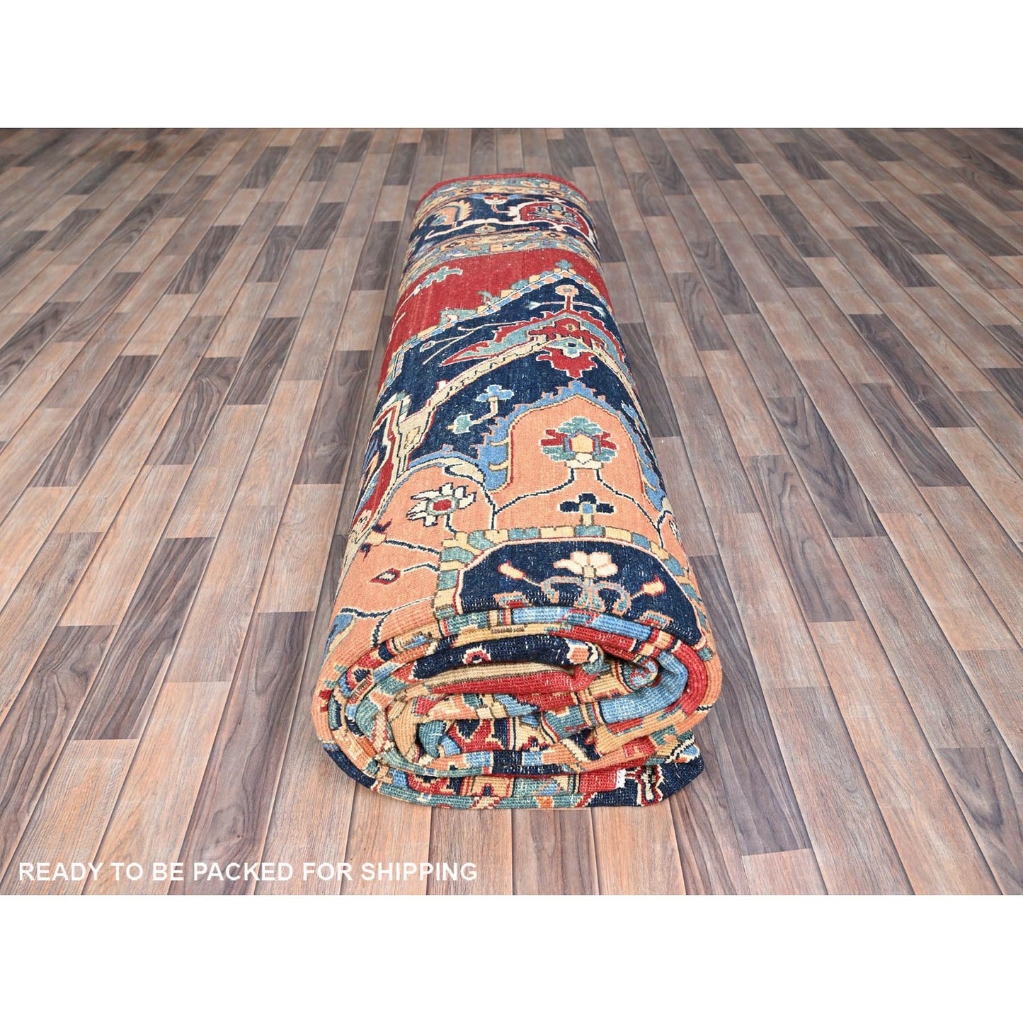 12'X17'2" Venetian Red Hand Knotted Wool Seeripe And Heris Oversized Rug