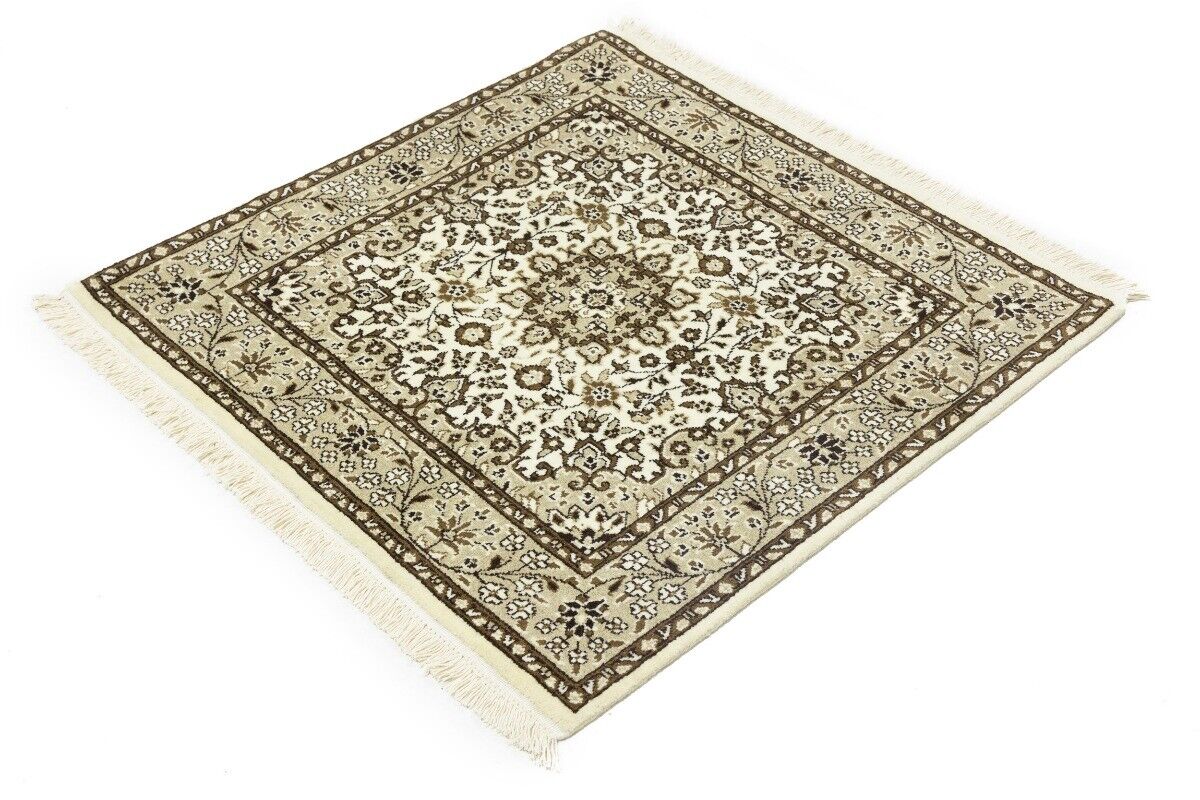 Handmade Kirman Square Rug Cream Floral Medallion