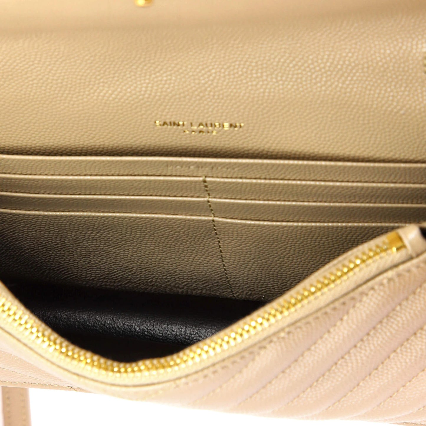 Saint Laurent Classic Monogram Wallet On Chain Matelasse Chevron Leather Small