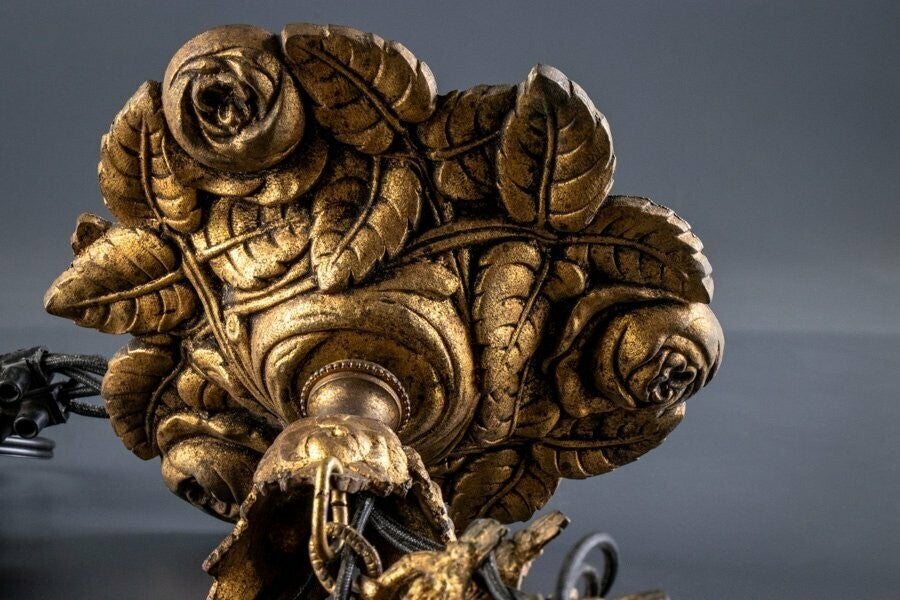 Muller Freres Signed Chandelier Gilt Bronze & Art