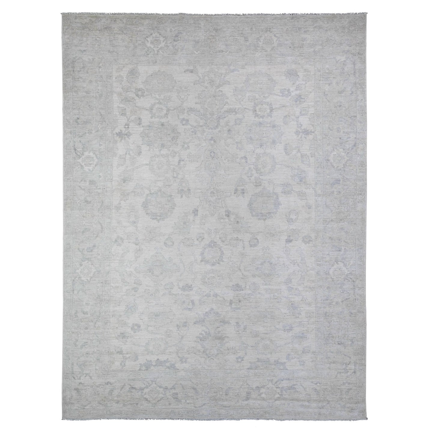 8'8"X11'5" Vista White 100% Wool Wash Peshawar Hand Knotted Rug