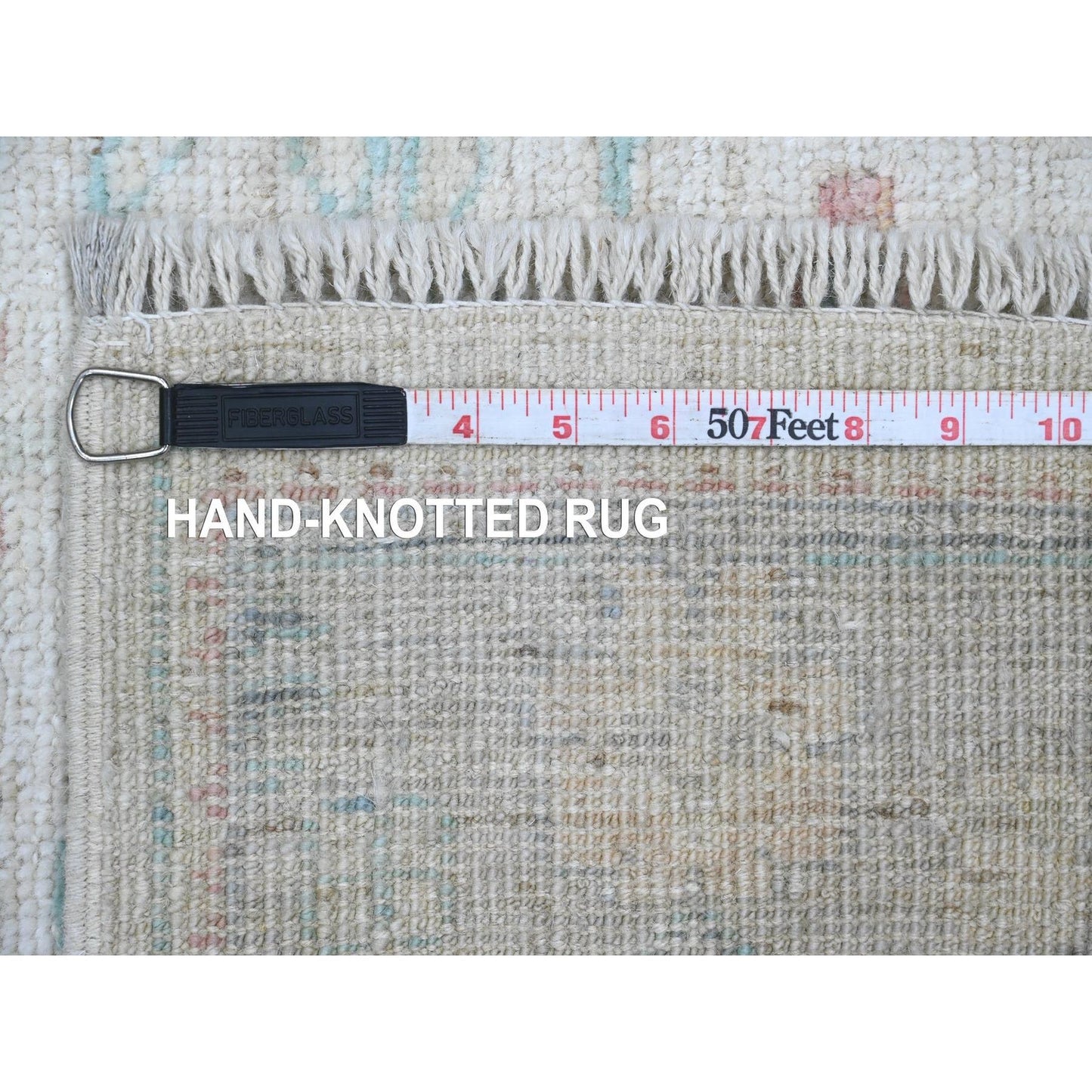 3'X11'8" White Afghan Angora Oushak Hand Knotted Pure Wool Runner Rug