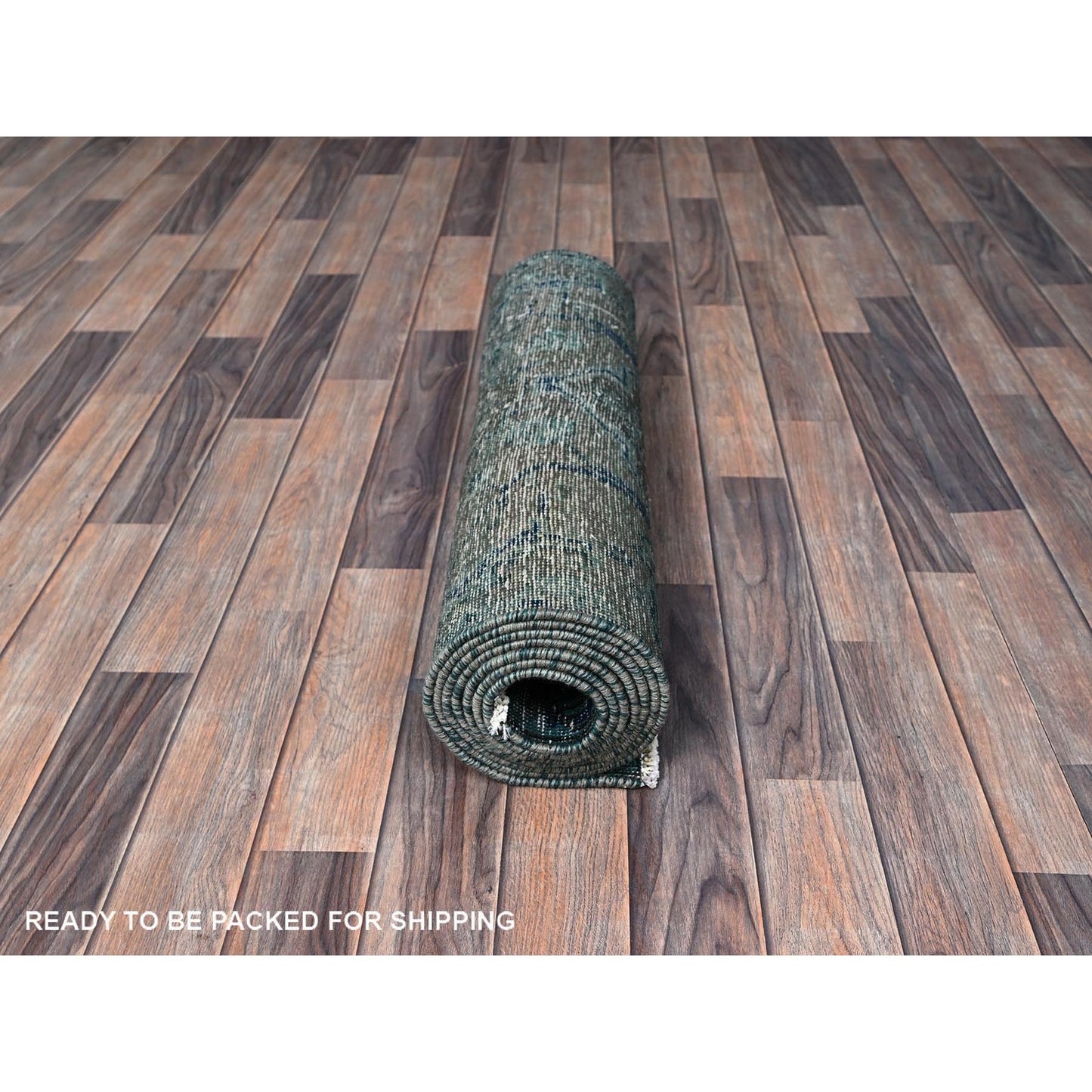 2'6"X9'8" Overdyed Green Vintage Zoroastrian Hand Knotted Wool Runner Rug