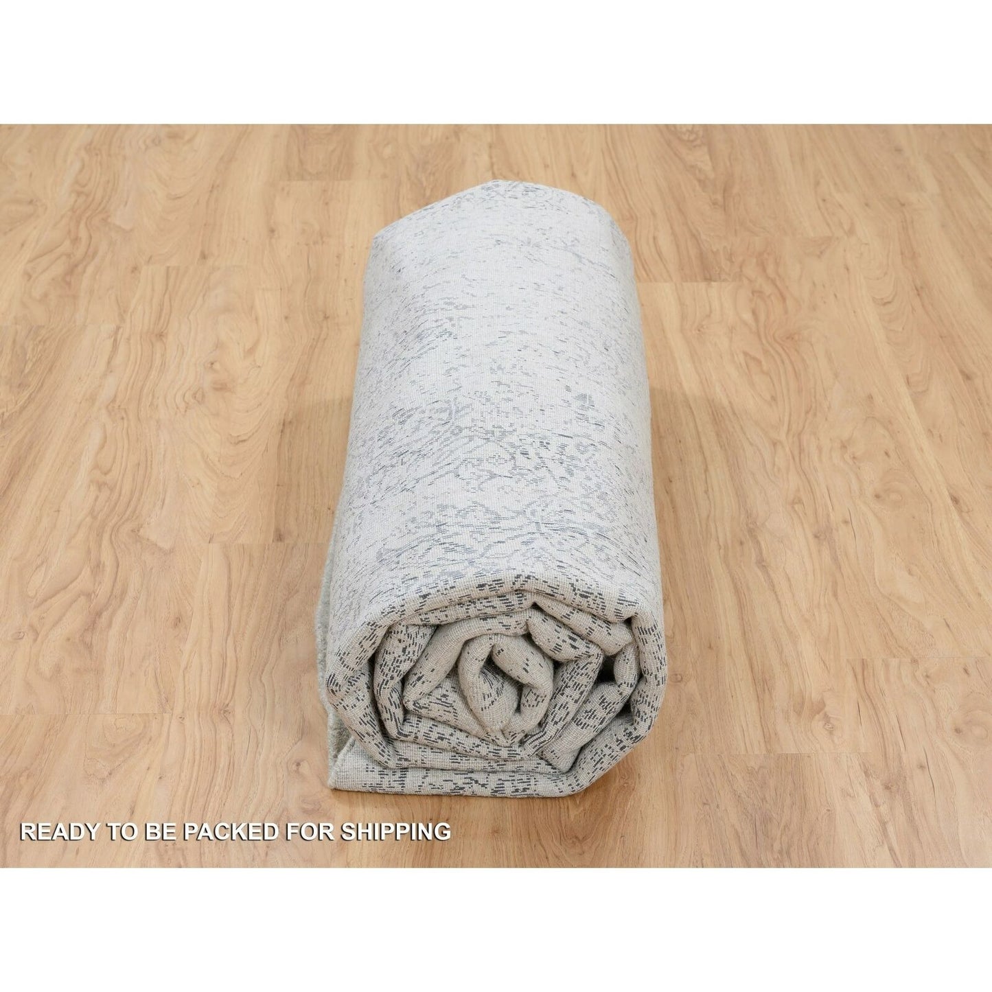 10'X10' Gray Fine Jacquard Wool And Silk Hand Loomed Round Rug