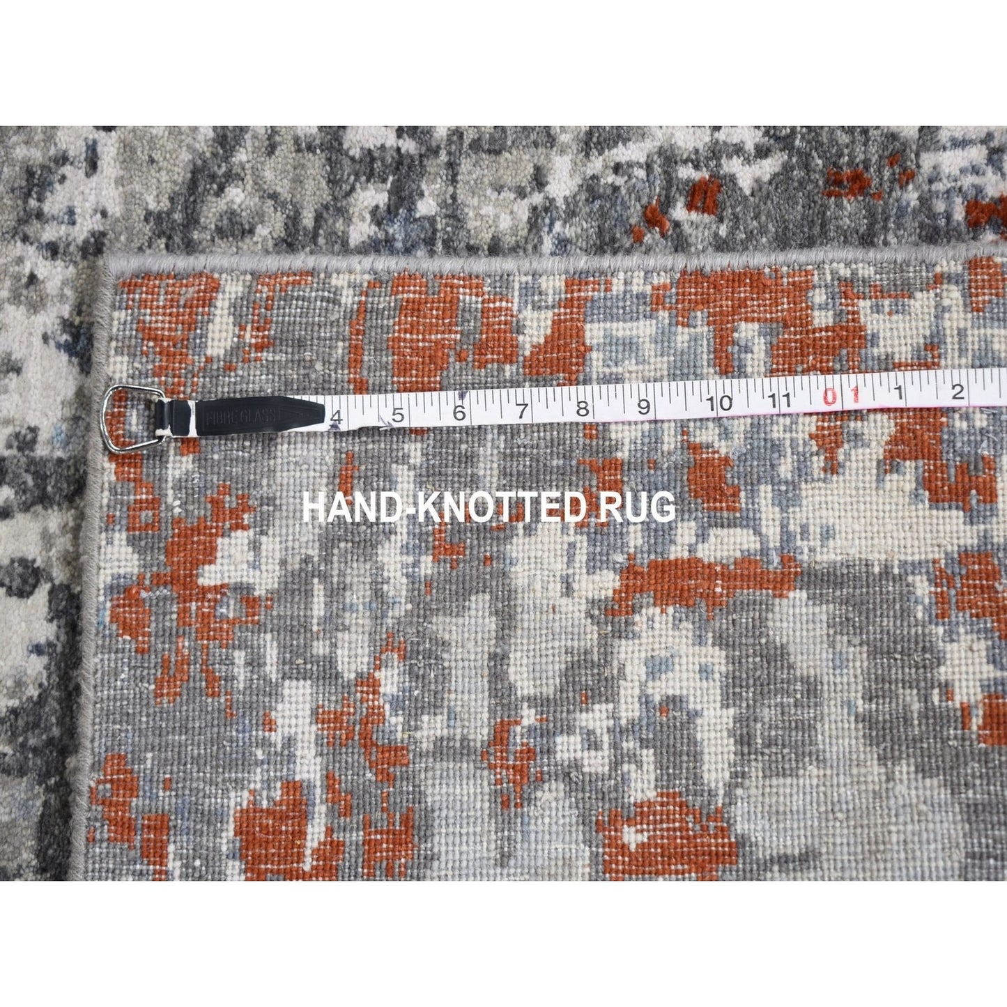 2'5"X12' Abstract Design Wool & Silk Denser Weave Runner Hand Knotted Rug