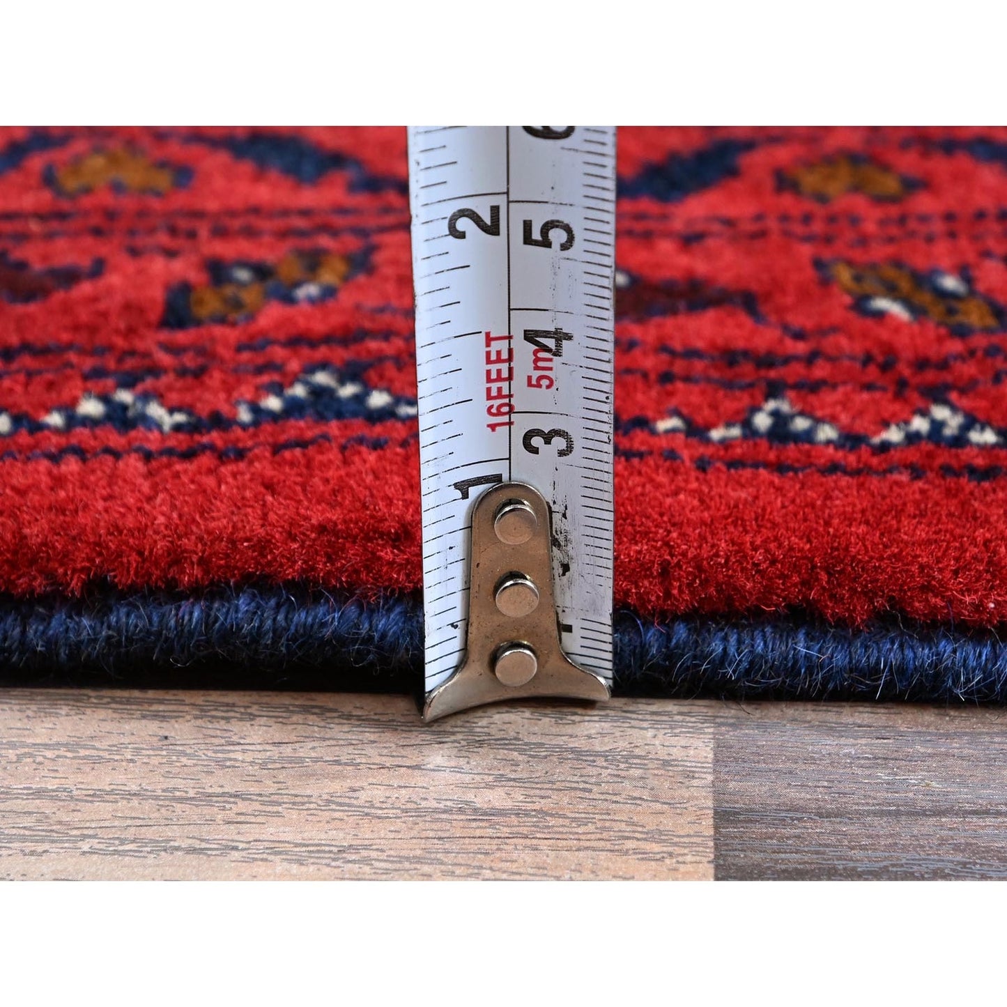 5'X6'4" Red Afghan Khamyab With Tribal Design Pure Wool Hand Knotted Rug