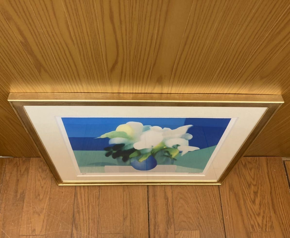 Alfred Defossez (French) Blue Bouquet Original Lithograph On Paper Signed Framed