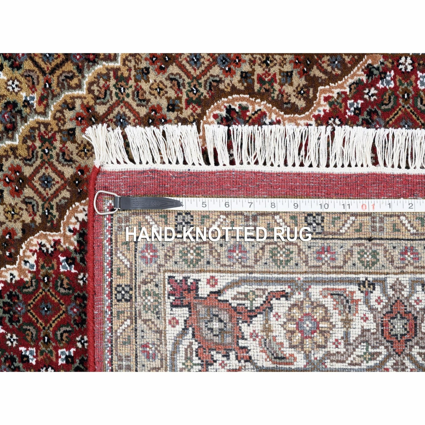 5'X5' Red Hand Knotted Tebraz Mahi Fish Design Wool-Silk Square Rug