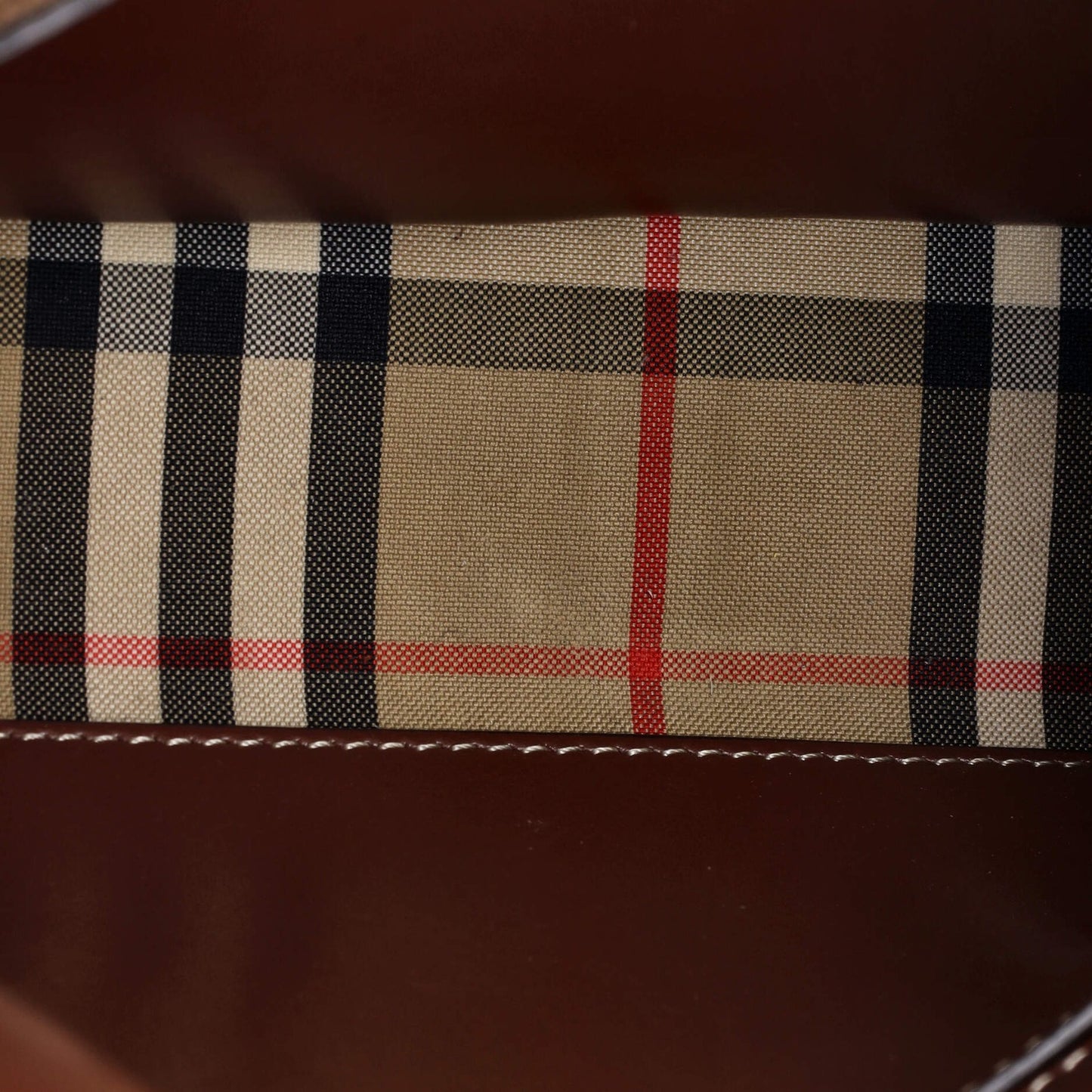 Burberry Title Two Handle Tote Leather With Vintage Check Canvas Mini