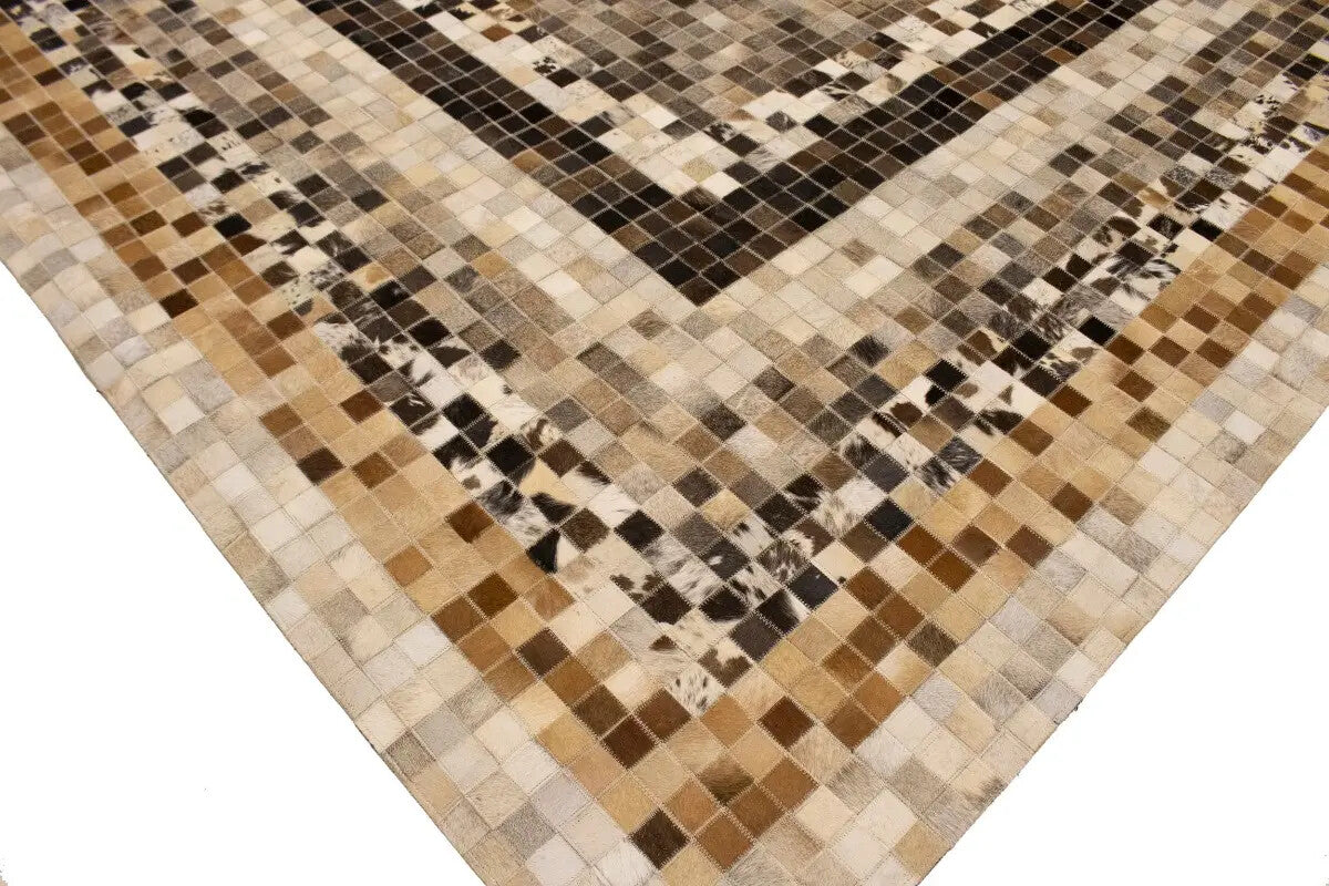 8X10 Ft Contemporary Multicolored Cowhide Leather