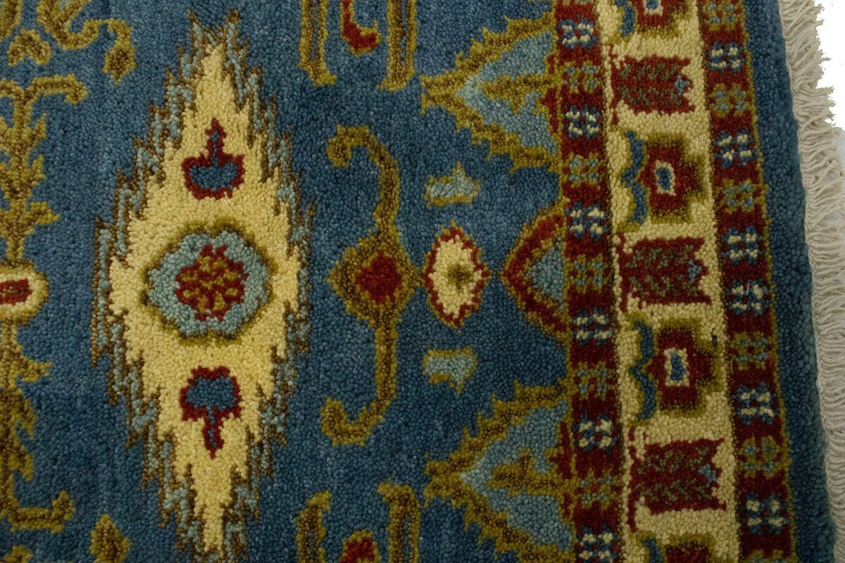 3X10 Ft Handmade Kazak Runner Rug Blue Geometric