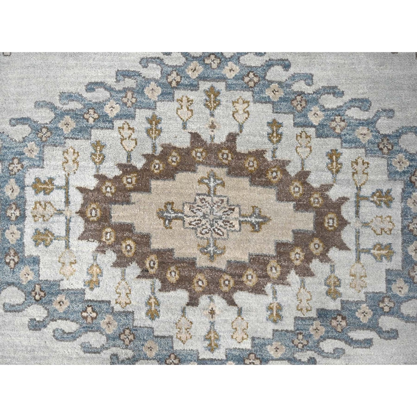10'X10' Gray Zoroastrian Village Geometric Design Hand Knotted Square Rug