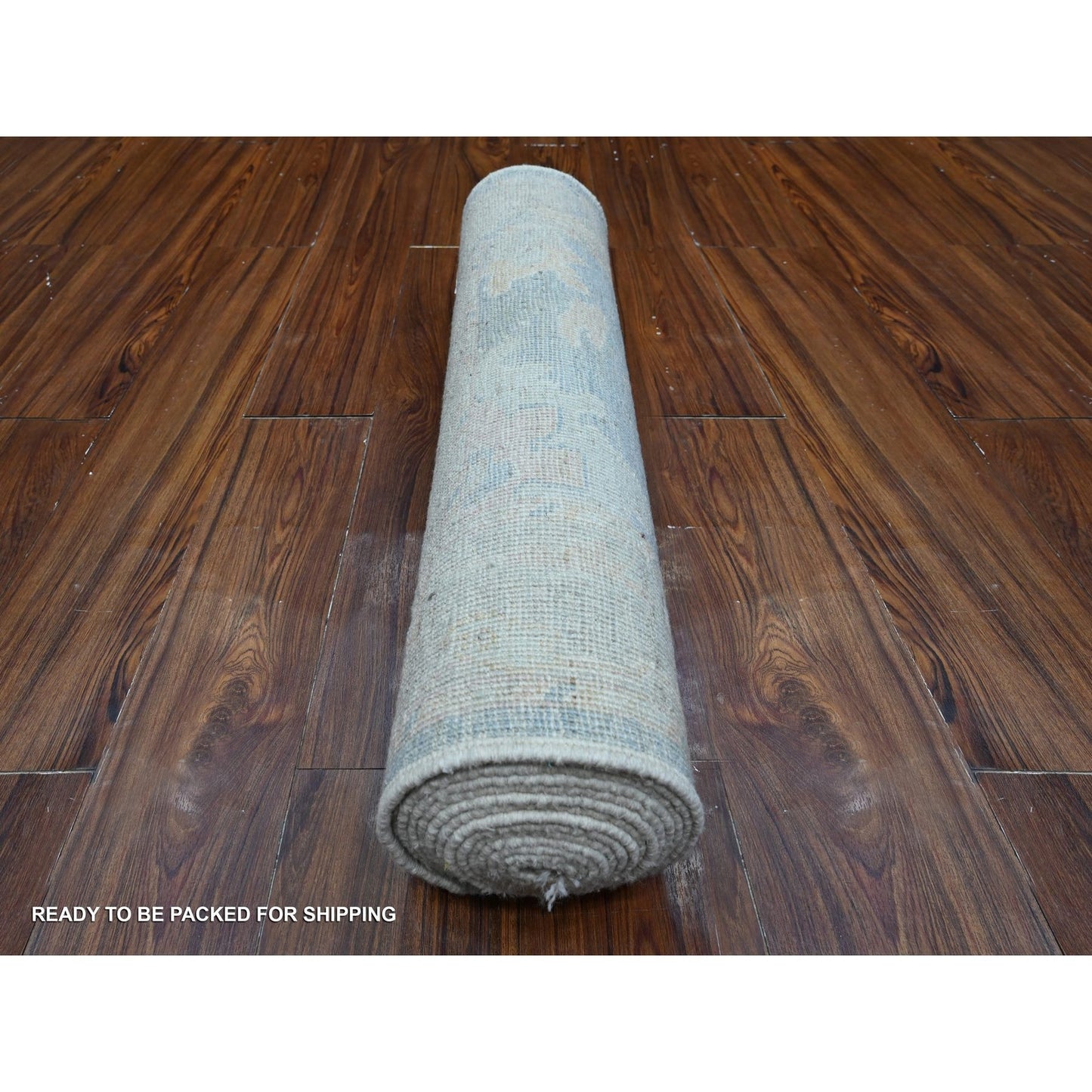 2'10"X15'5" Denim Blue Wool Weft Afghan Angora Oushak Runner Oriental Rug