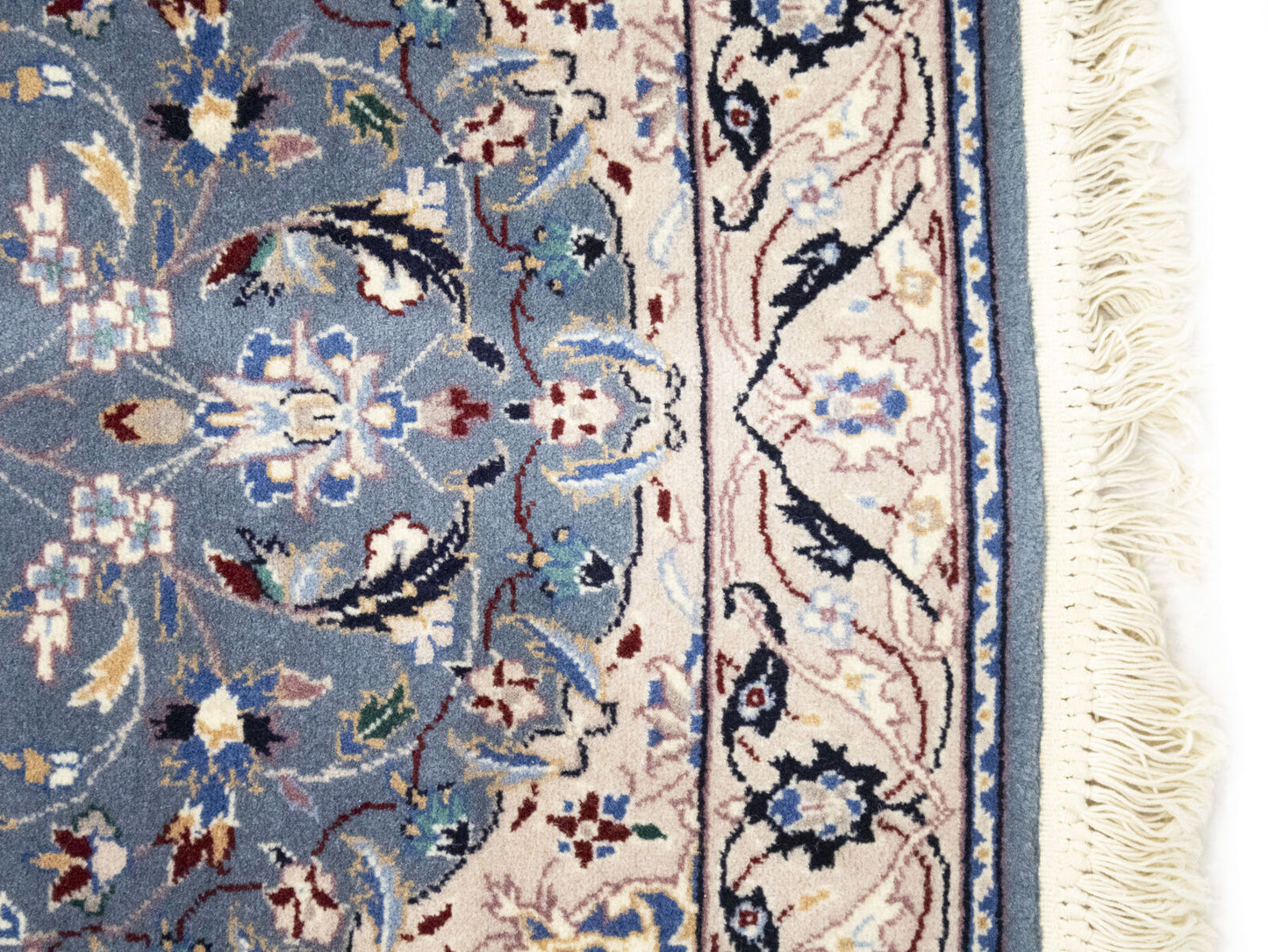 Blue-Gray Indo-Nain Wool Runner Rug Floral