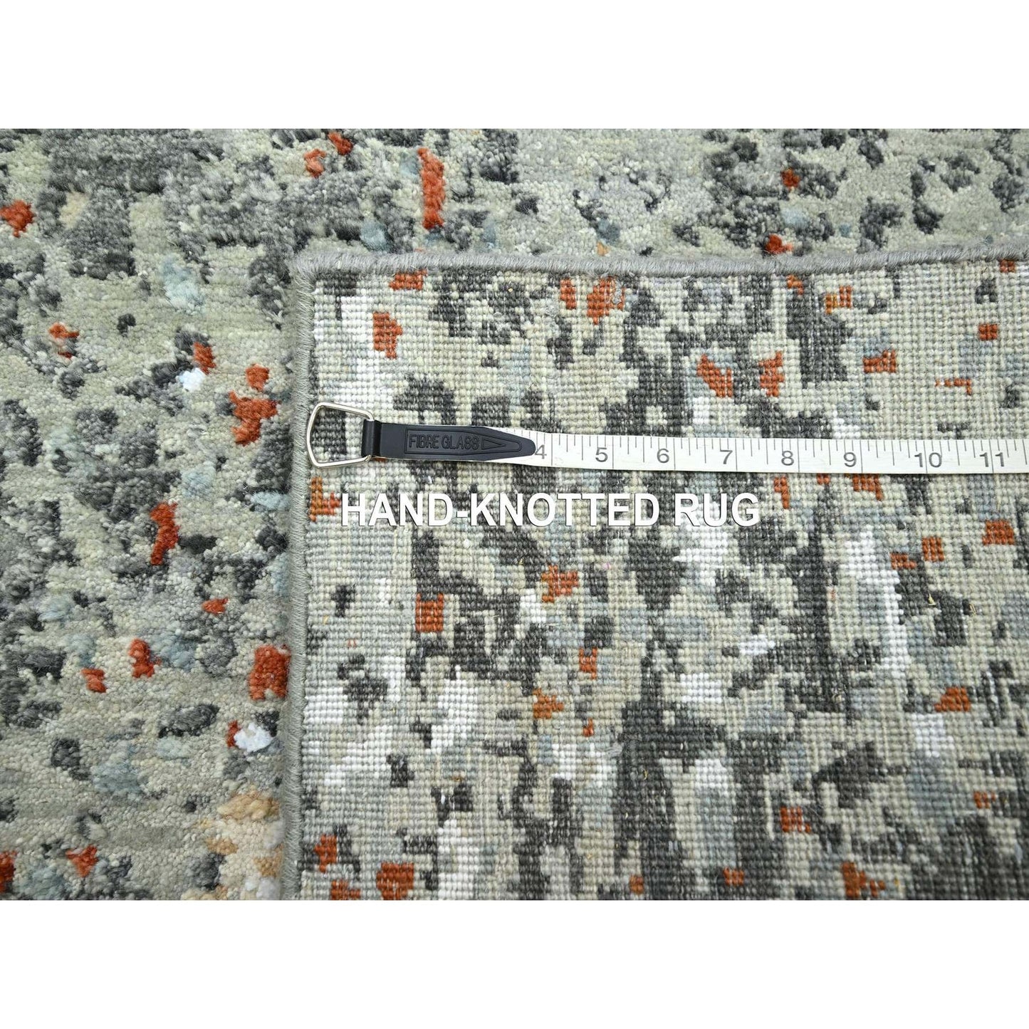 2'7"X12'1" Gray With Rust Abstract Design Wool Hand Knotted Runner Rug