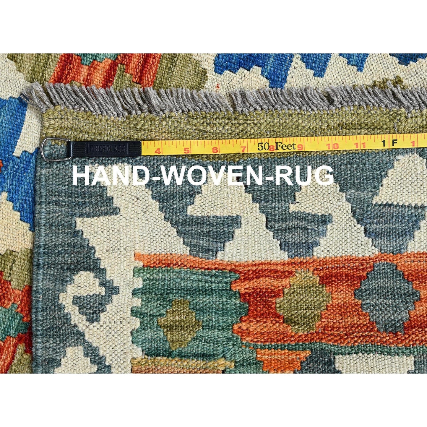 2'10"X8'3" Blue Flat Weave Geometric Afghan Kilim Pure Wool Runner Rug