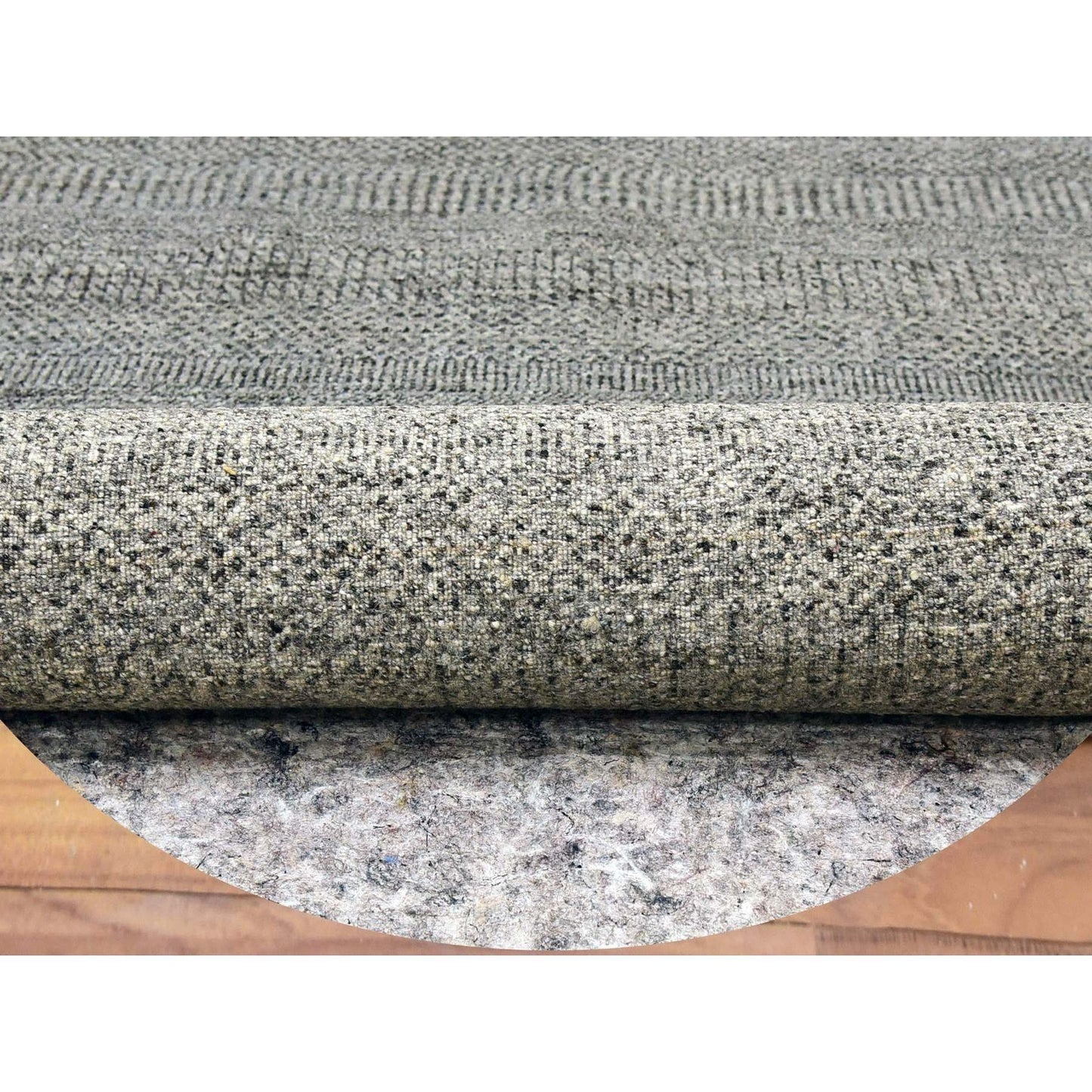 10'X10' Knitting Needles Gray Undyed Wool Hand Knotted Grass Round Rug