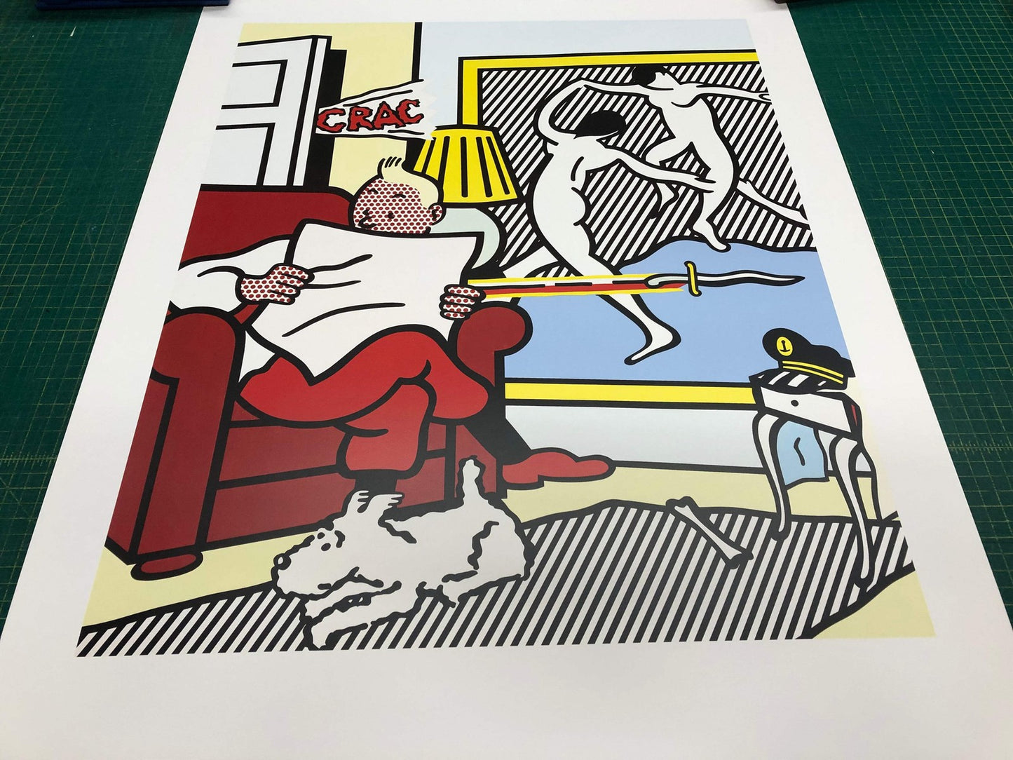 Roy Lichtenstein Tintin Reading " Poster Pop Art Gray, White, Mul