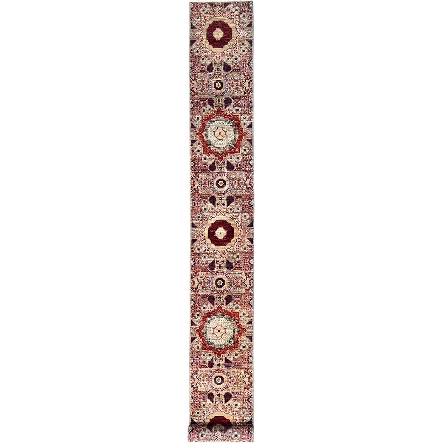 2'4"X24'8" White Natural Wool Hand Knotted Mamluk Design Xl Runner Rug