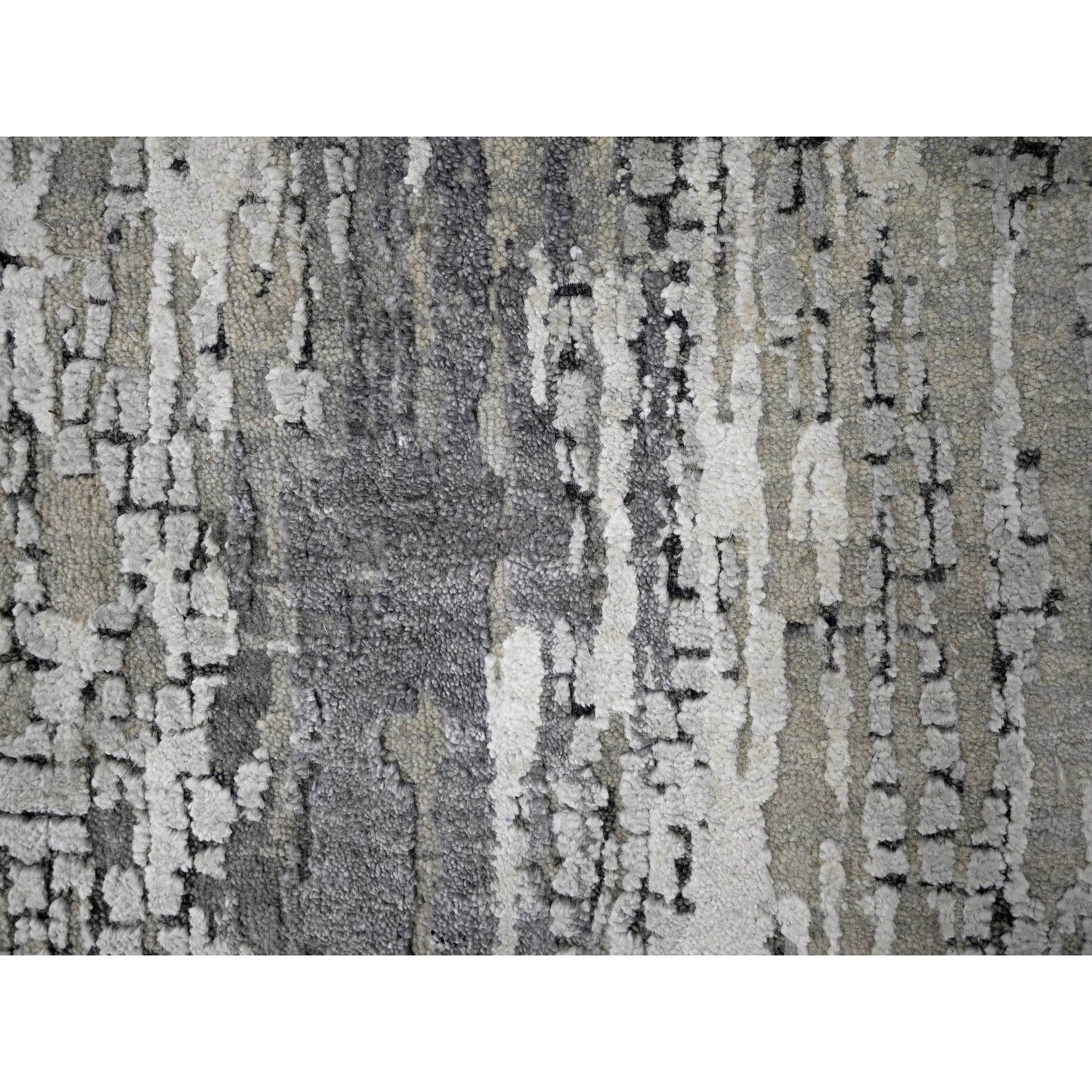 2'5"X18' Rustic Gray Wool And Silk Hand Knotted Abstract Xl Runner Rug