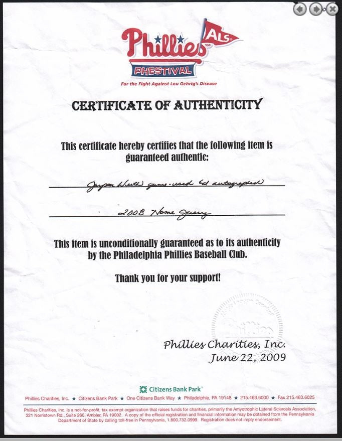 Jayson Werth Signed Game Used 2008 Jersey Philadelphia Phillies Psa/Dna 179920