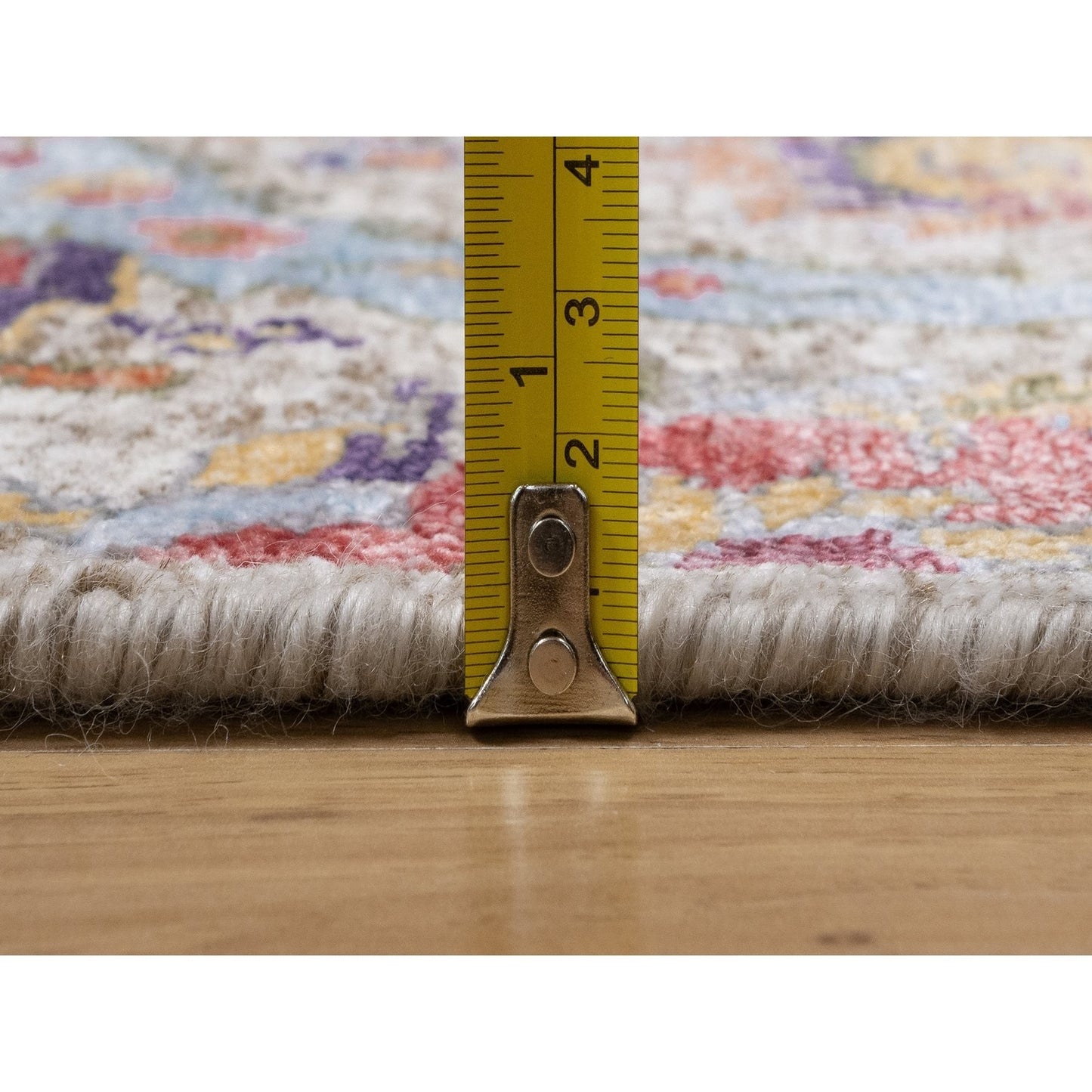 2'5"X26' White Silk With Wool Hand Knotted Sickle Leaf Design Runner Rug