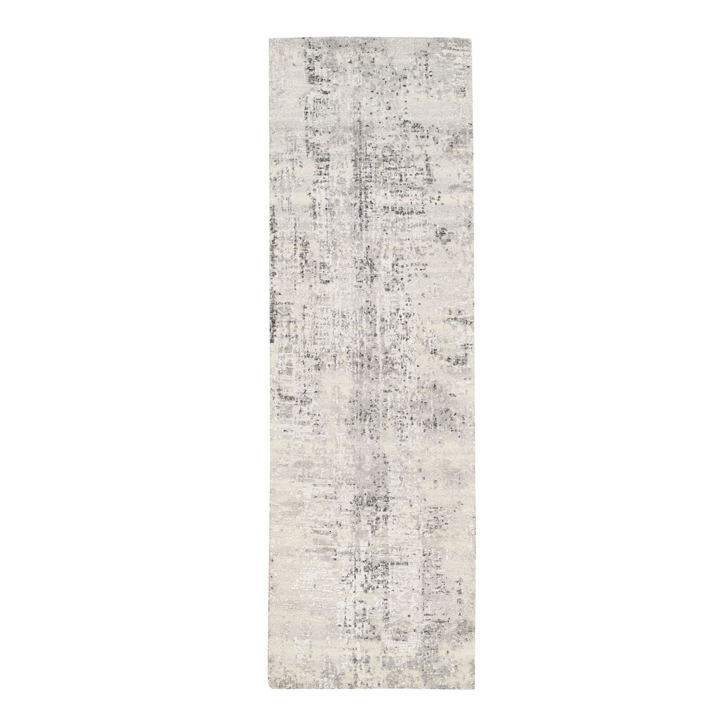 2'6"X8'1" Undyed Natural Wool Modern Cut And Loop Pile Beige Runner Rug