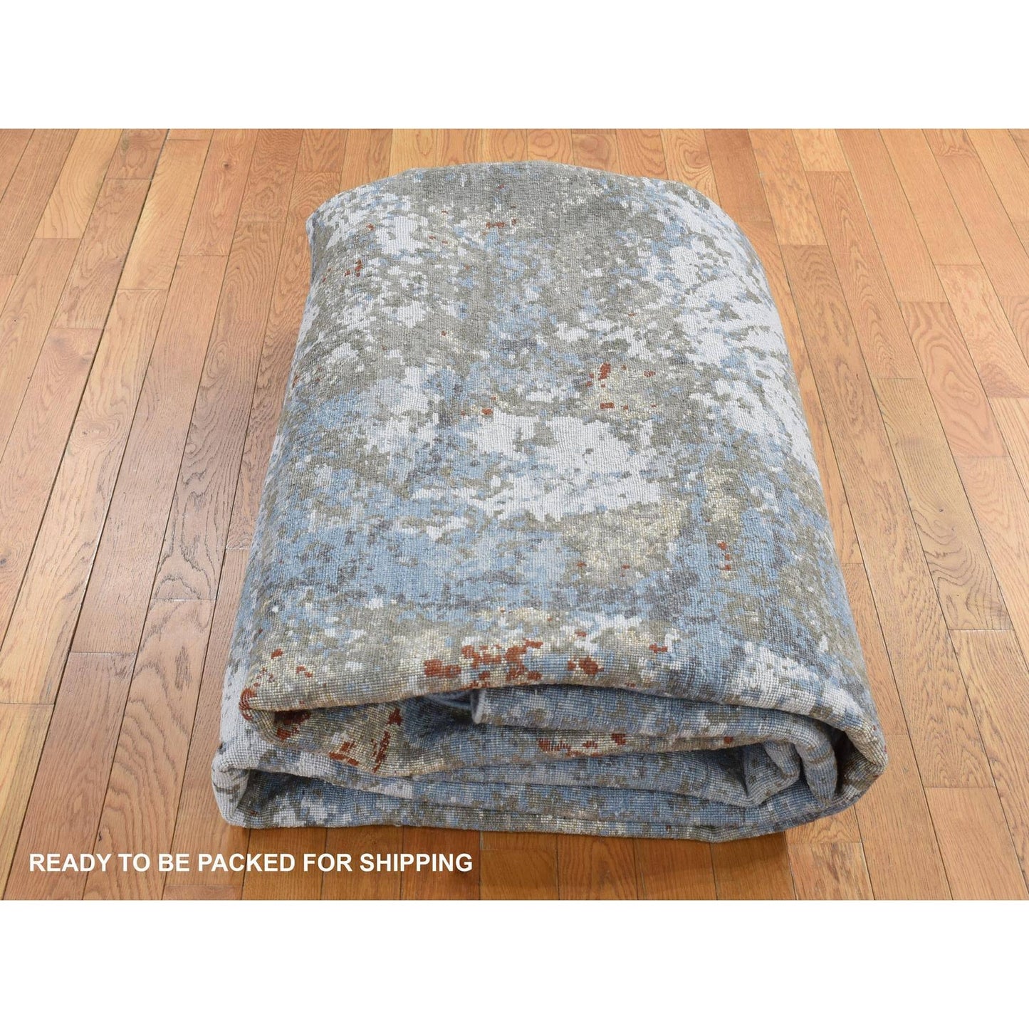 9'1"X12'4" Blue Modern Abstract Galaxy Design Hand Knotted 100% Wool Rug