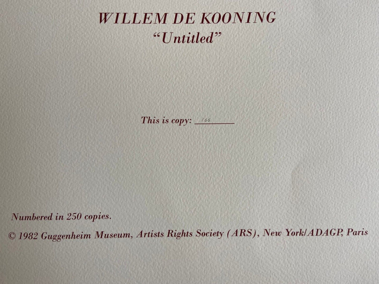 Willem De Kooning Lithograph Guggenheim Museum