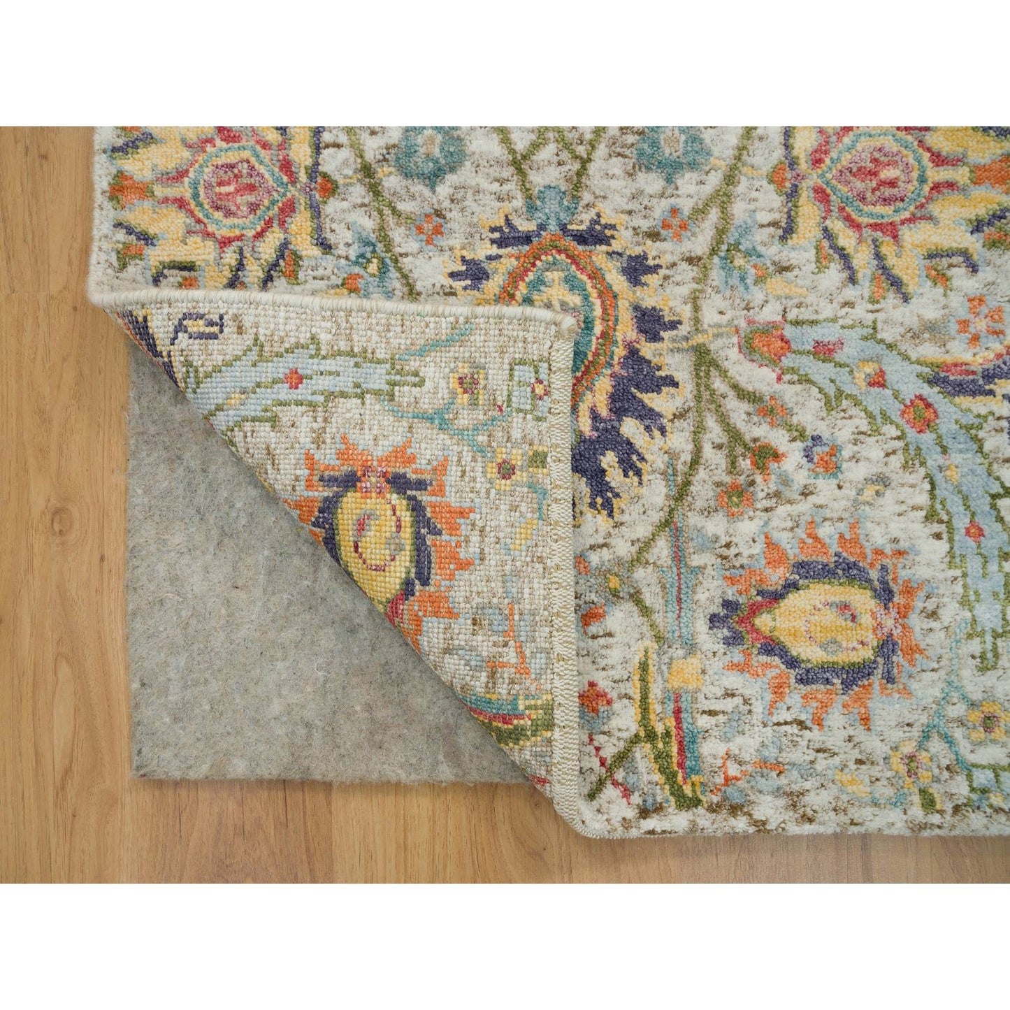 2'X3'1" Tan Sickle Leaf Hand Knotted Wool And Silk Oriental Mat Rug