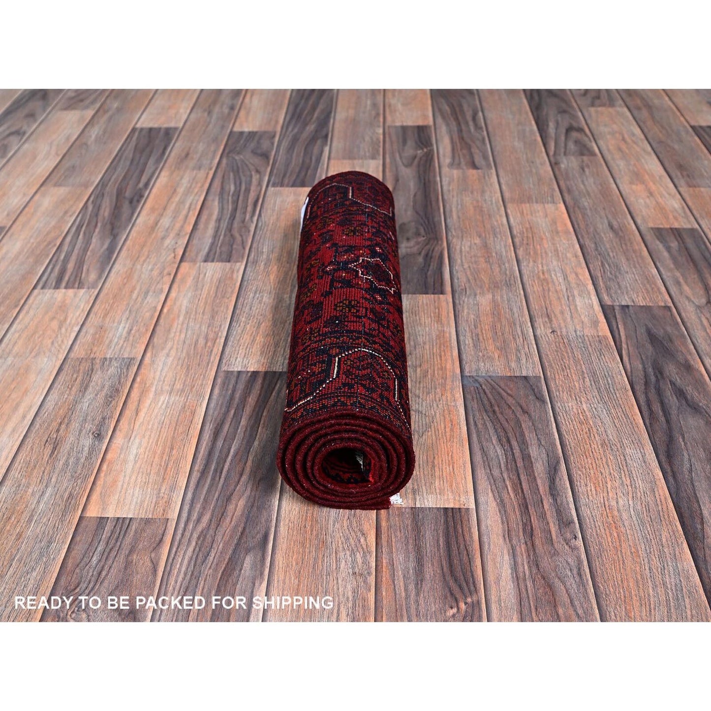 1'8"X4'9" Red Afghan Khamyab Geometric Pattern Hand Knotted Wool Runner Rug