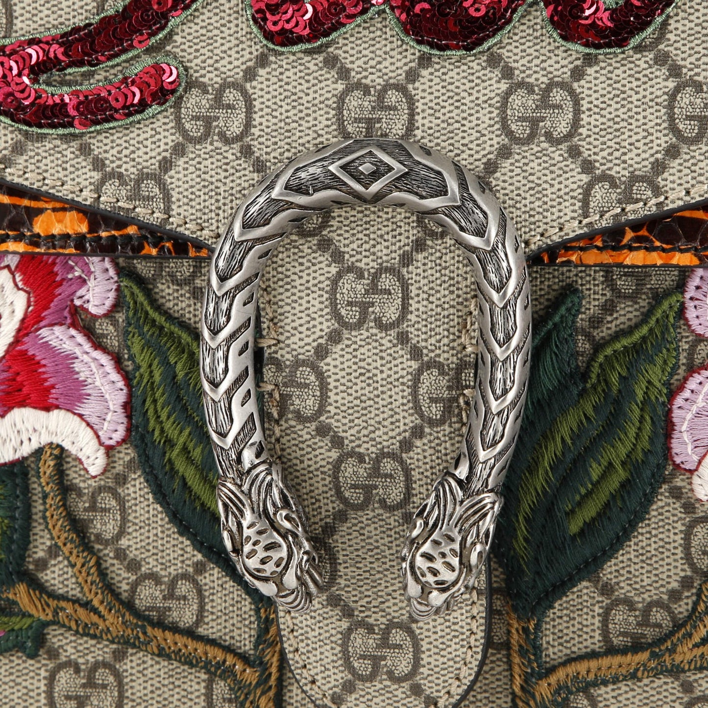 Gucci Dionysus Bag Embroidered Gg Coated Canvas With Python Medium