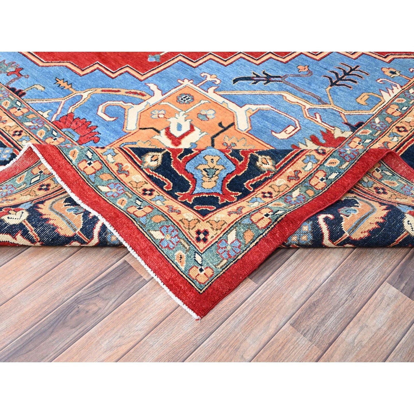12'X17'2" Venetian Red Hand Knotted Wool Seeripe And Heris Oversized Rug