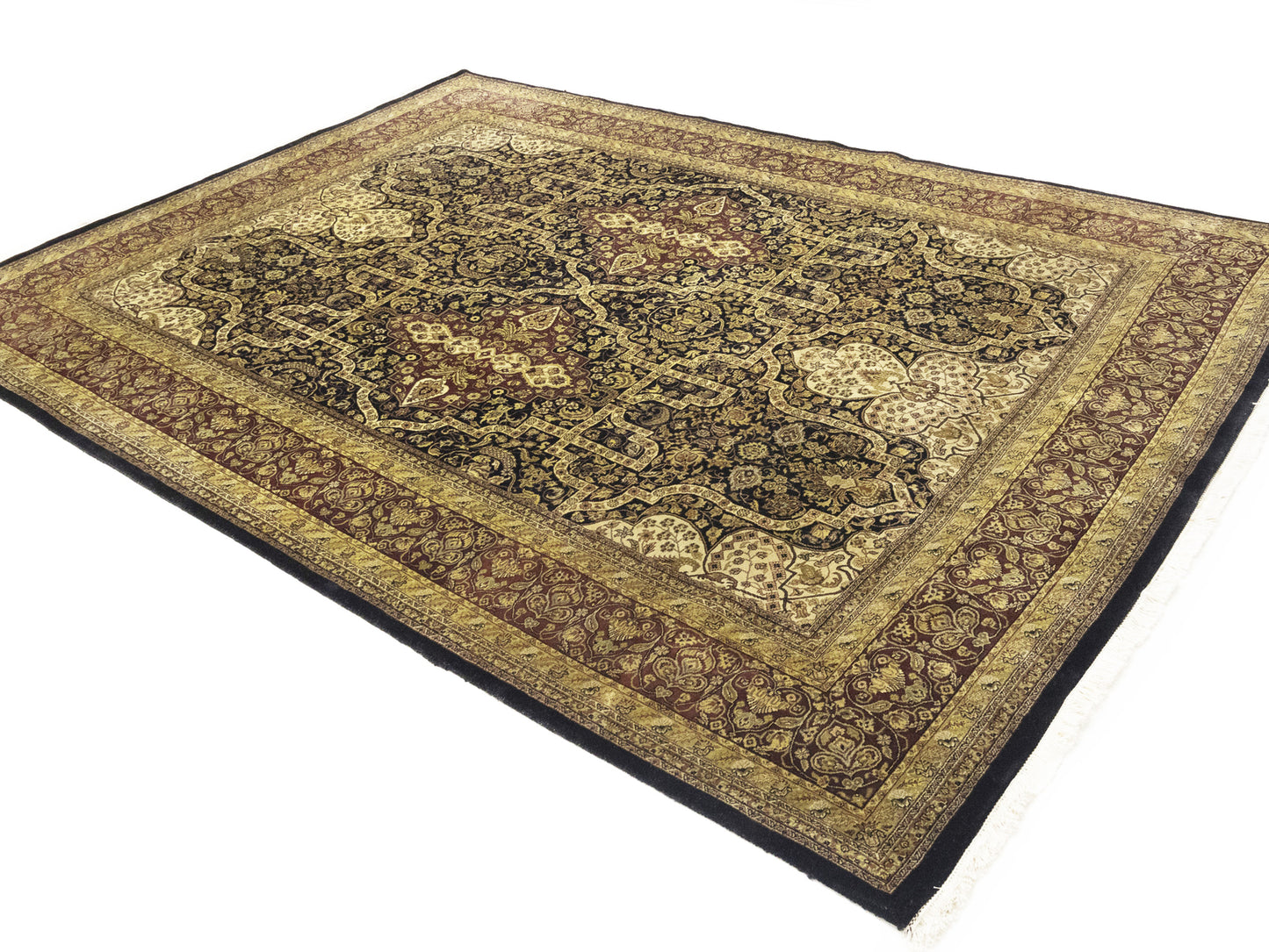 Hand-Knotted Agra Jaipur Oriental Rug Floral