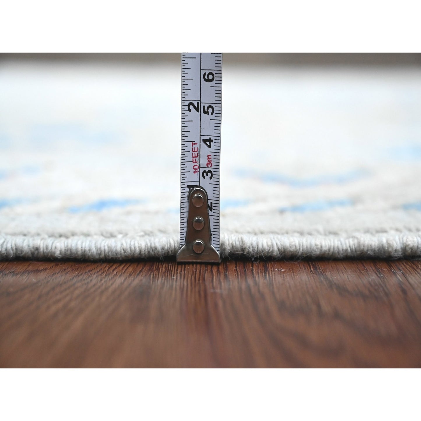 2'10"X9'7" Gray Angora Oushak Leaf Design Hand Knotted Wool Runner Rug