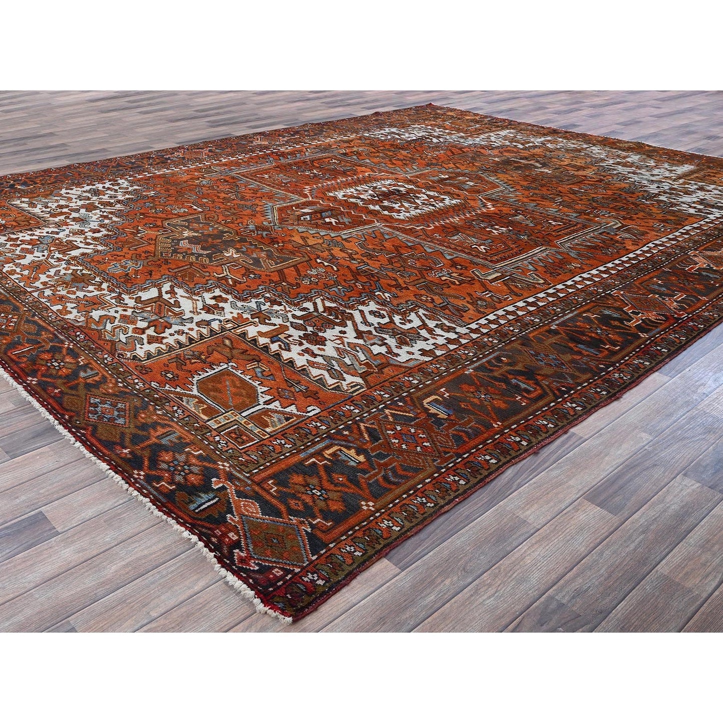 10'X12' Burnt Orange Vintage Zoroastrian Heris Hand Knotted Pure Wool Rug